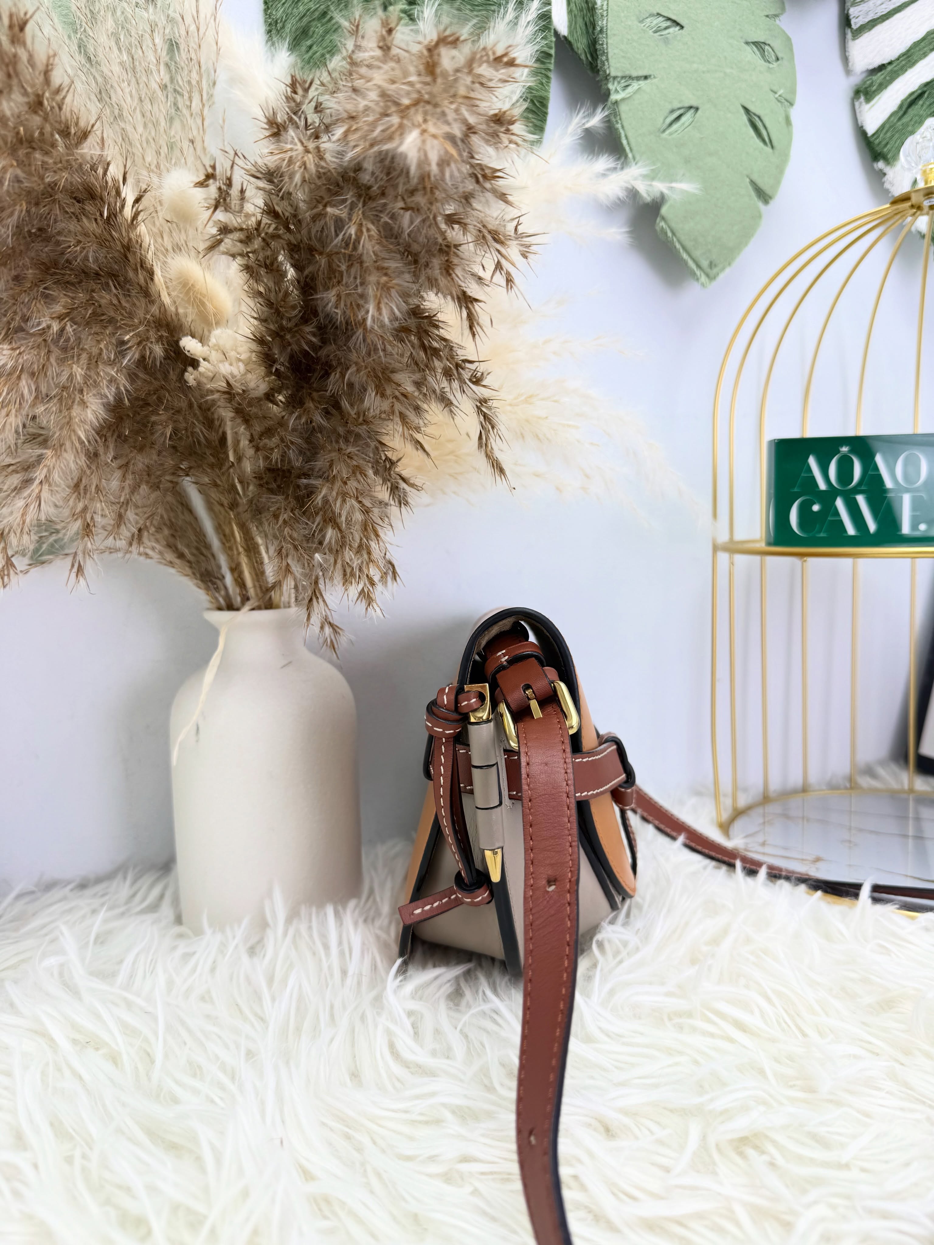 Loewe👜 PRE OWNED 🛍️啡色拼色 mini gate🤎