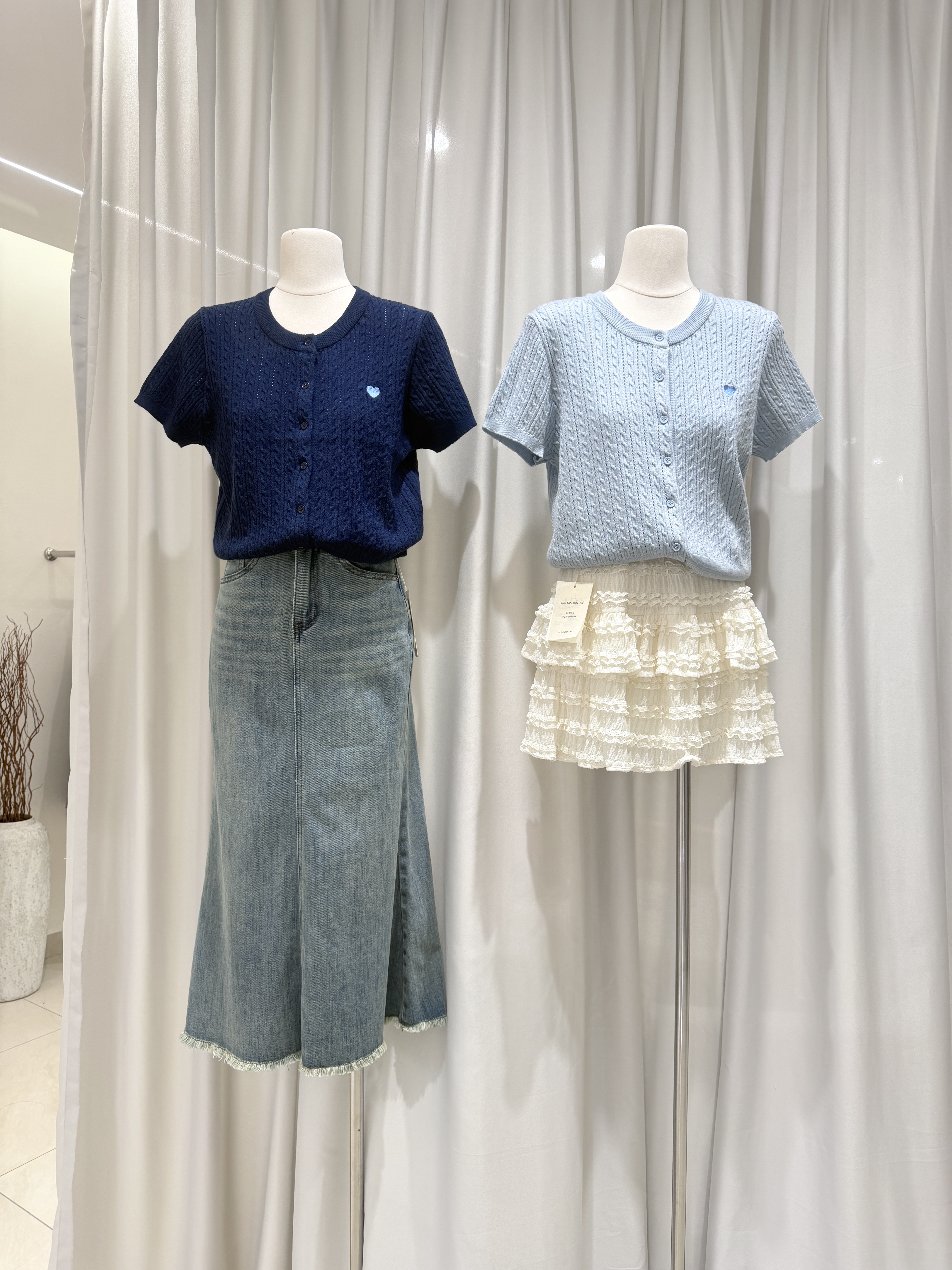 6743 爆款爱心纽扣针织短袖