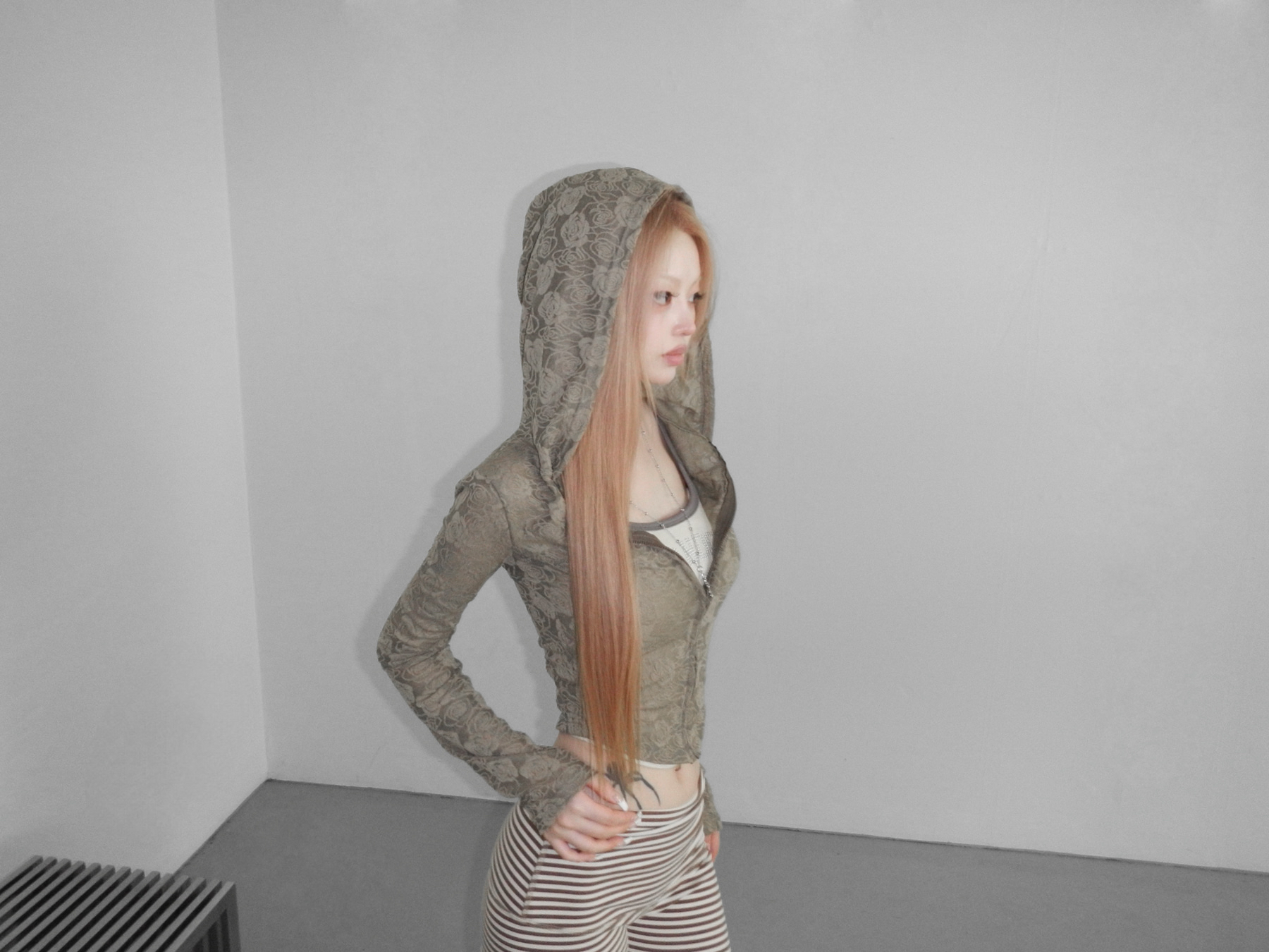 Floral Lace Zip-Up Hoodie
