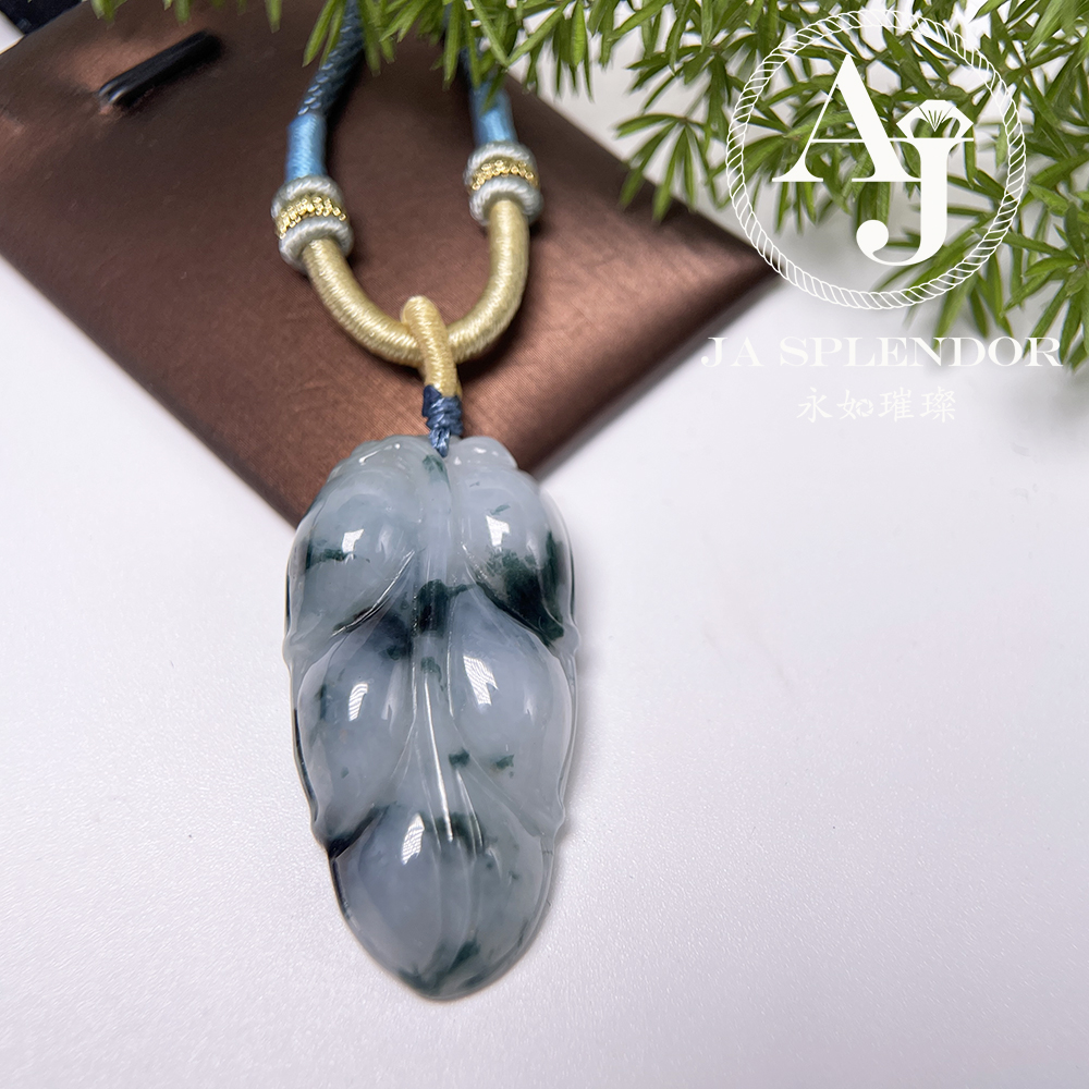 JN-991 天然翡翠A玉 冰潤厚莊飄花事業有成/玉葉吊墜
