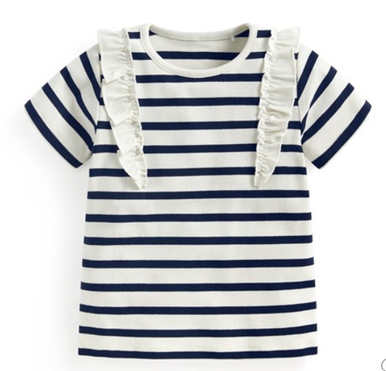 棉質羅紋條紋荷葉上衣-童