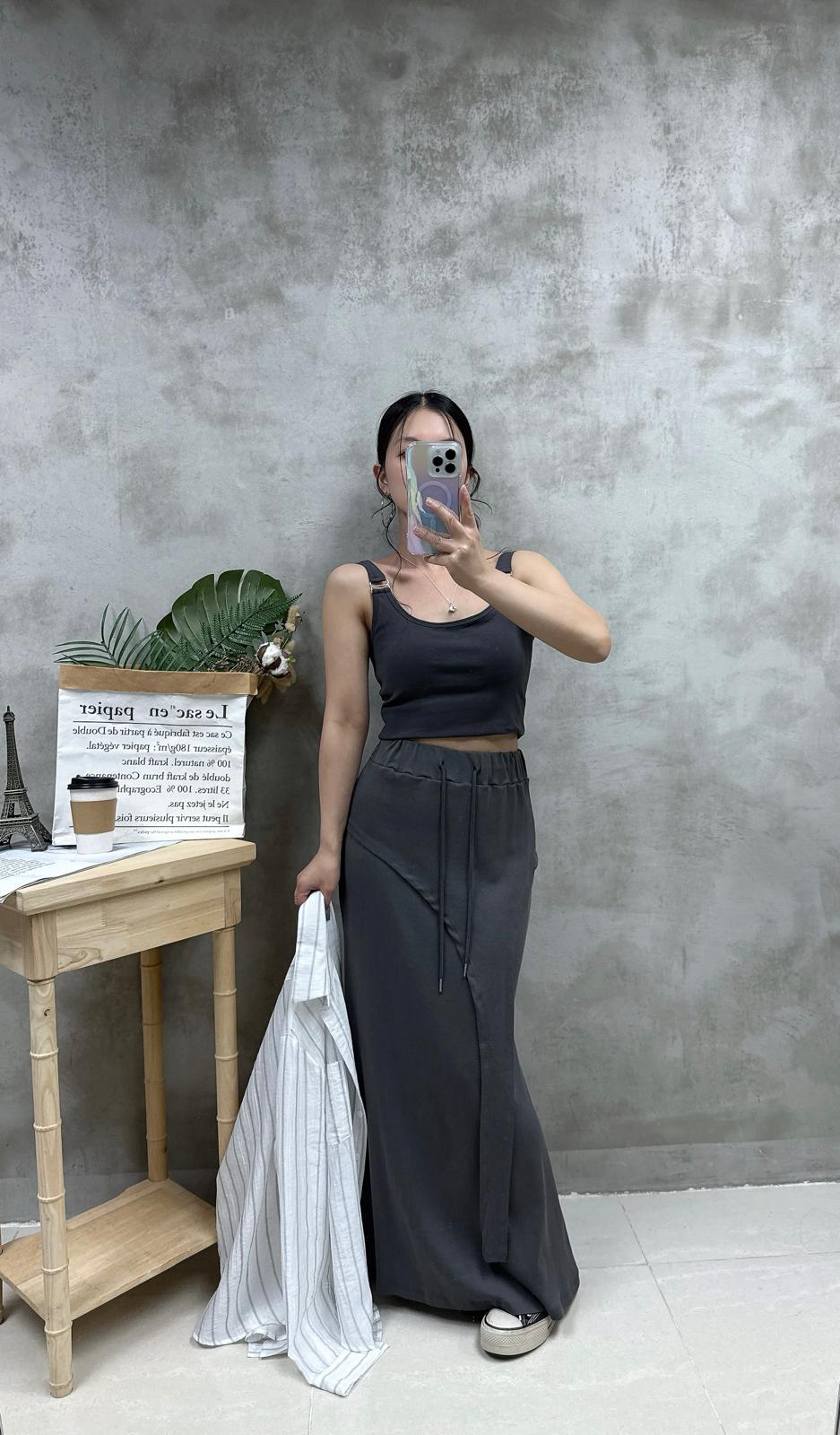 B06 銀扣方領長Bra top