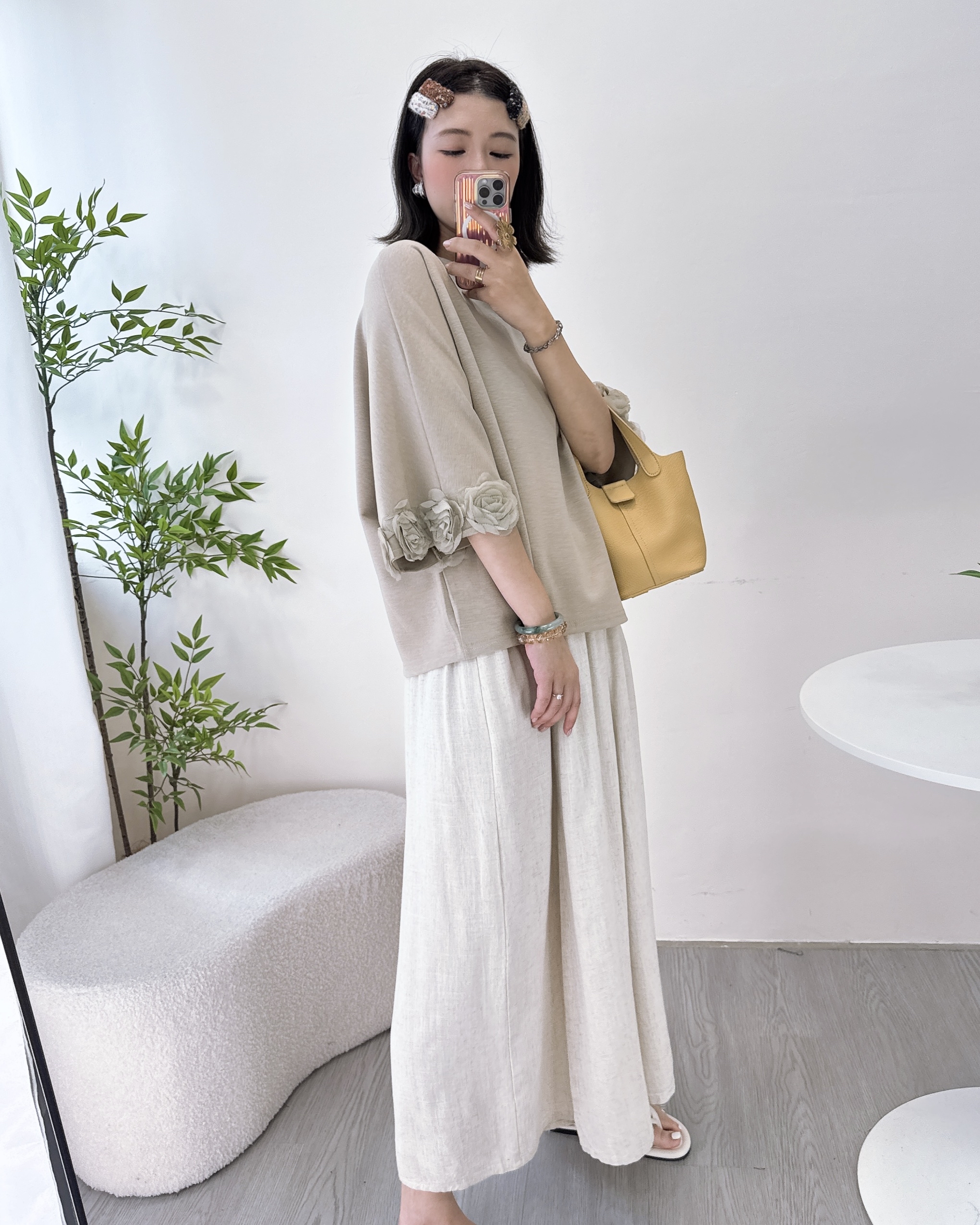 滑嘟嘟太空棉玫瑰花七分袖上衣 3色