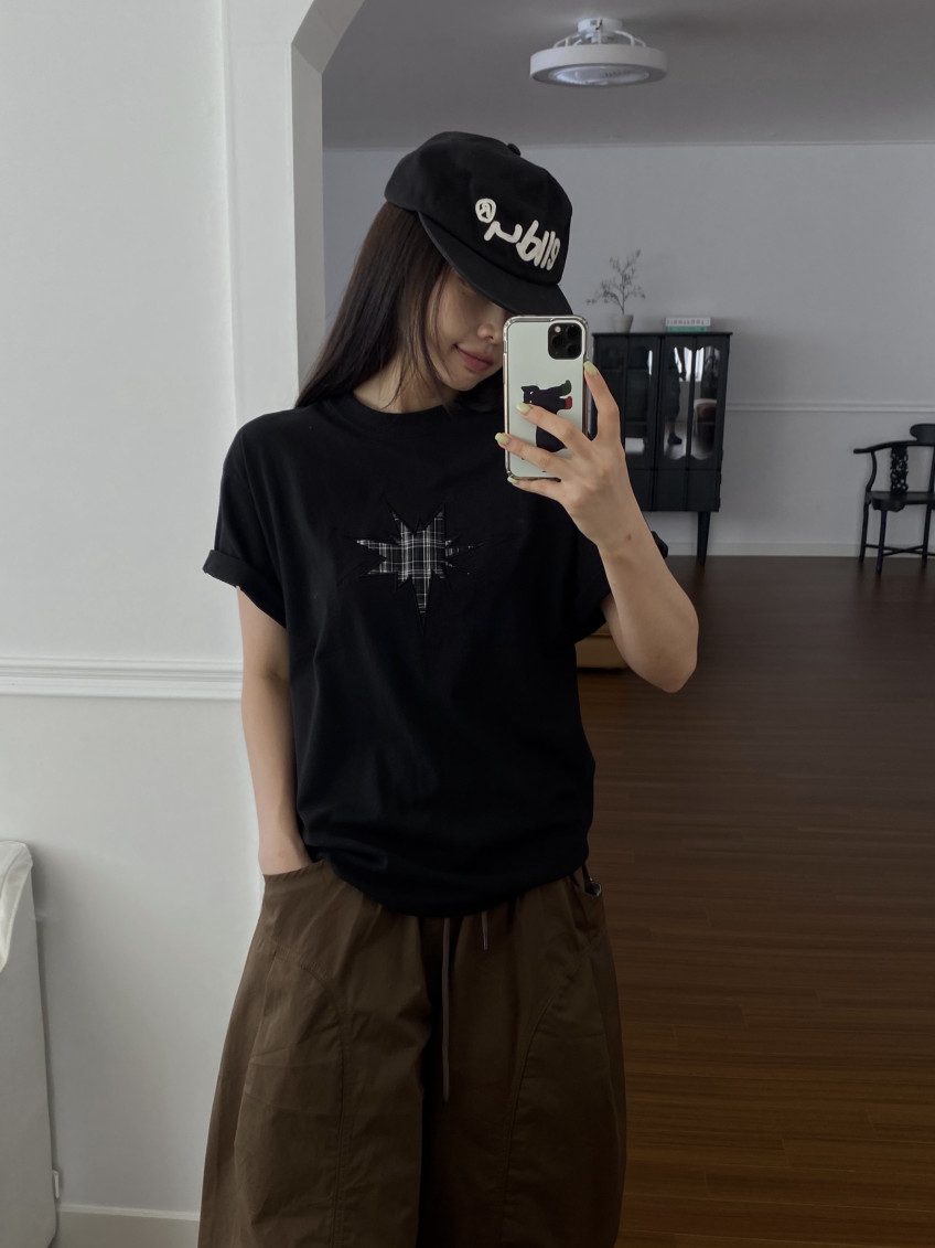 Plaid Star Patchwork Oversized Tee