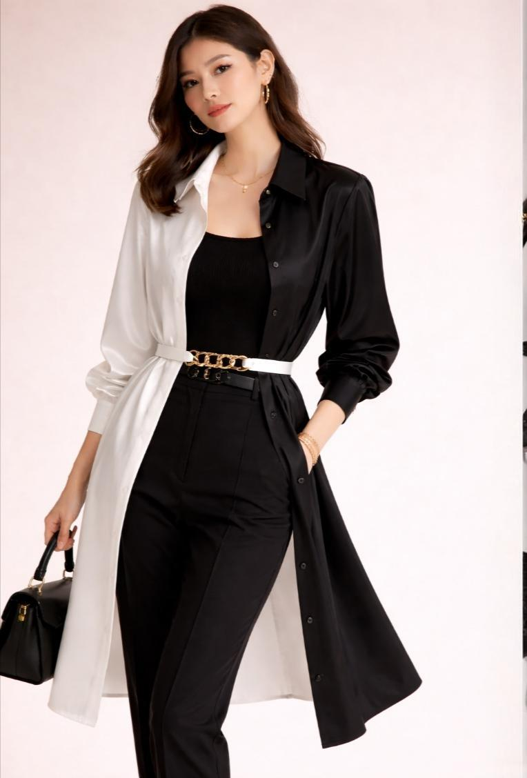 Contrast Belted Blouse