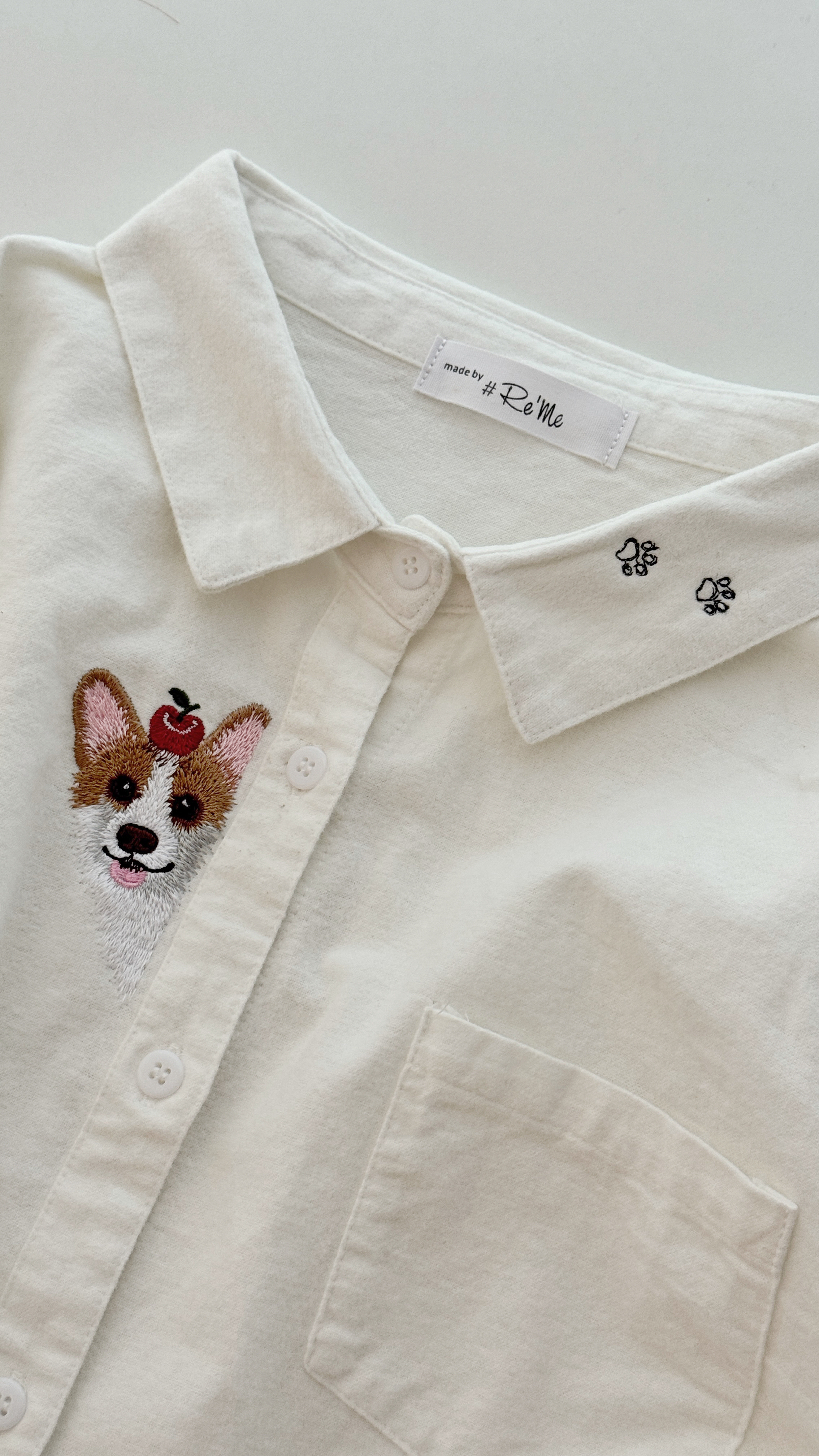   【Re‘Me Embroidery】Peeking Corgi 刺绣磨毛白衬衫