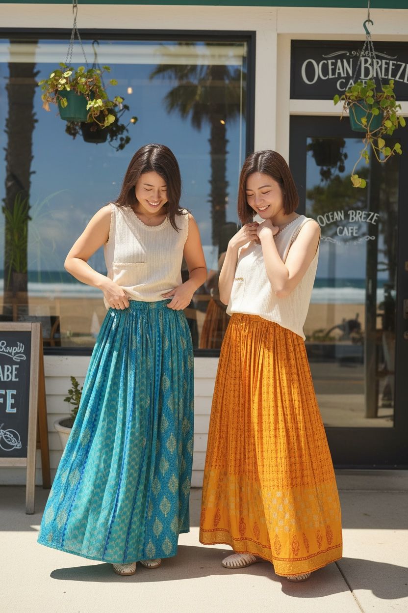 1625 Orange x Yellow Straight Line Pattem Skirt 38"