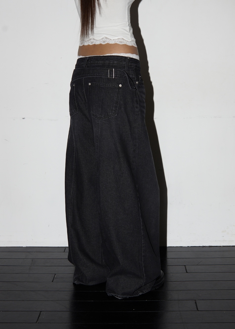 Back Buckle Wide Denim Pants