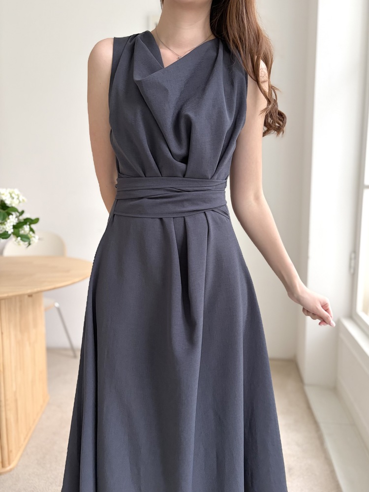 Athena Drape Dress (Charcoal)