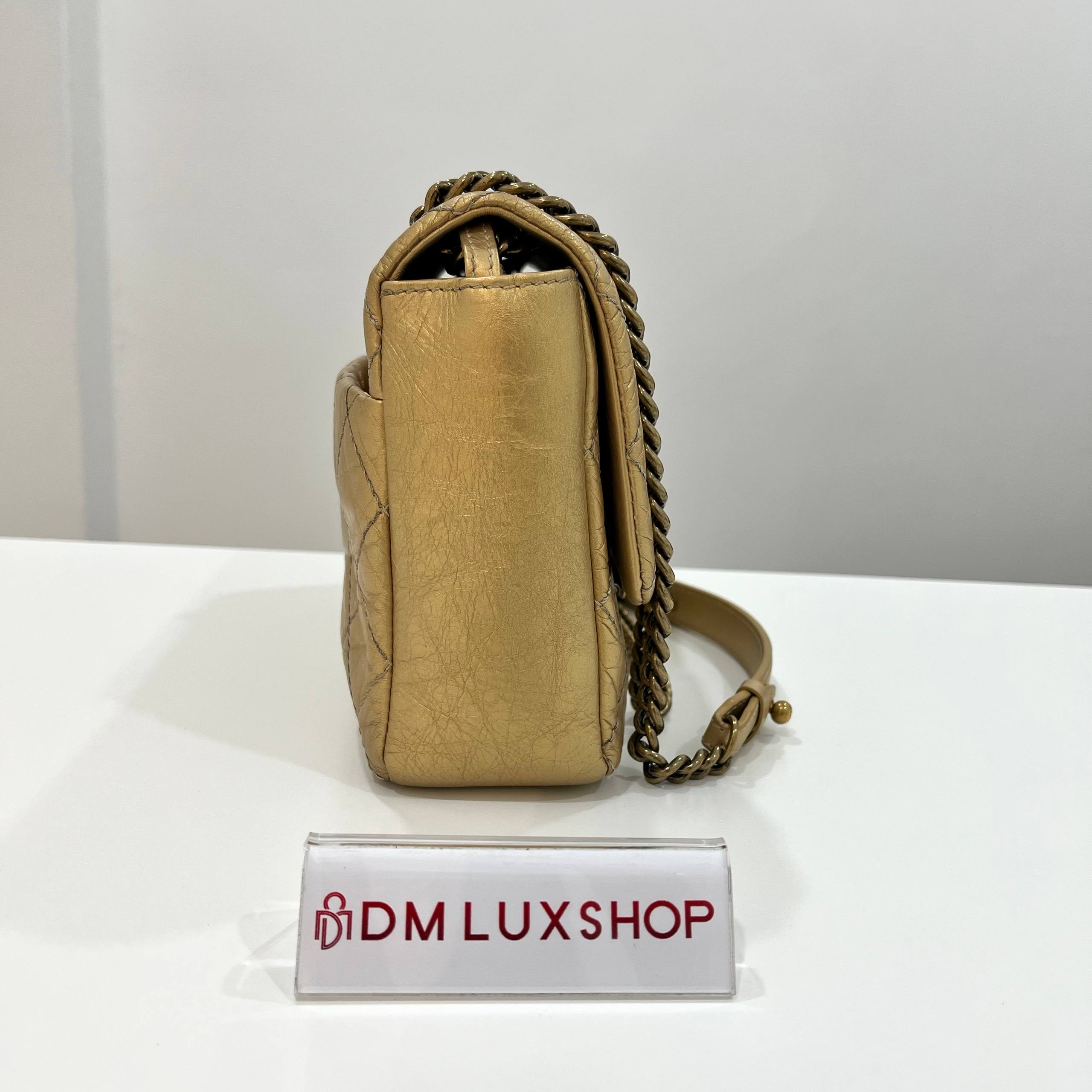 Chanel Champagne Metallic Aged Calfskin Quilted CC Flap Bag GHW (Serial 17 Y: 2013)