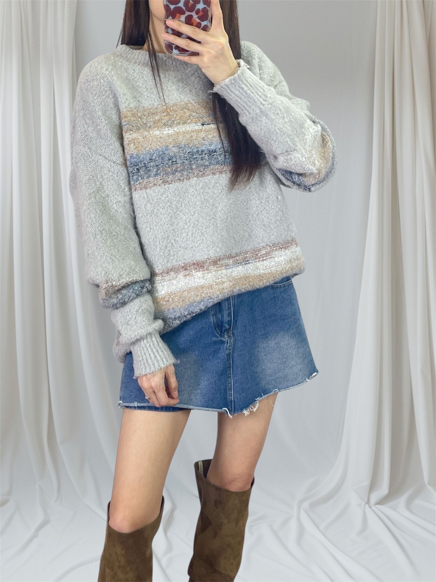 K5545 軟糯間色長身針織