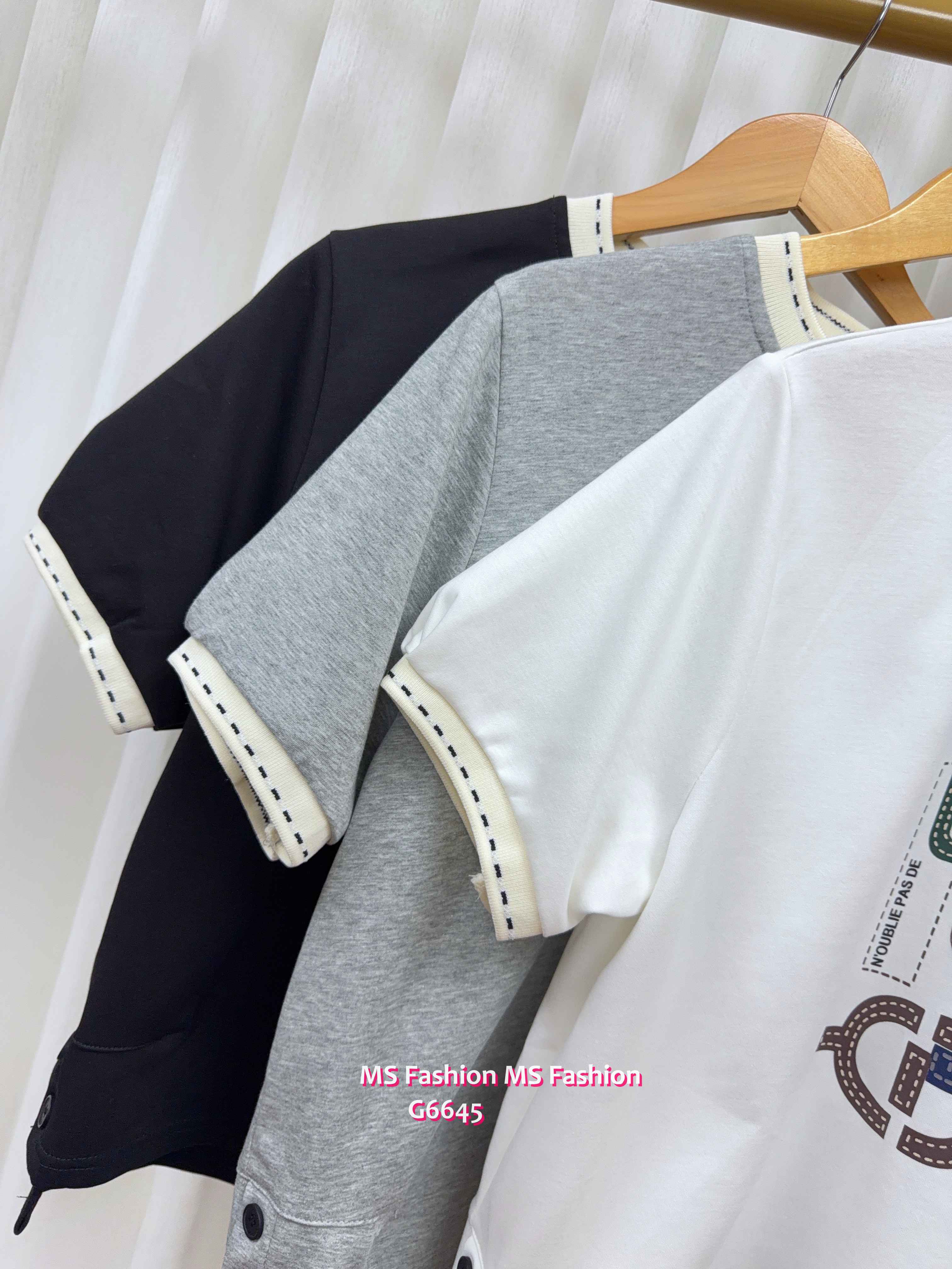 G6645 靚print拼邊top