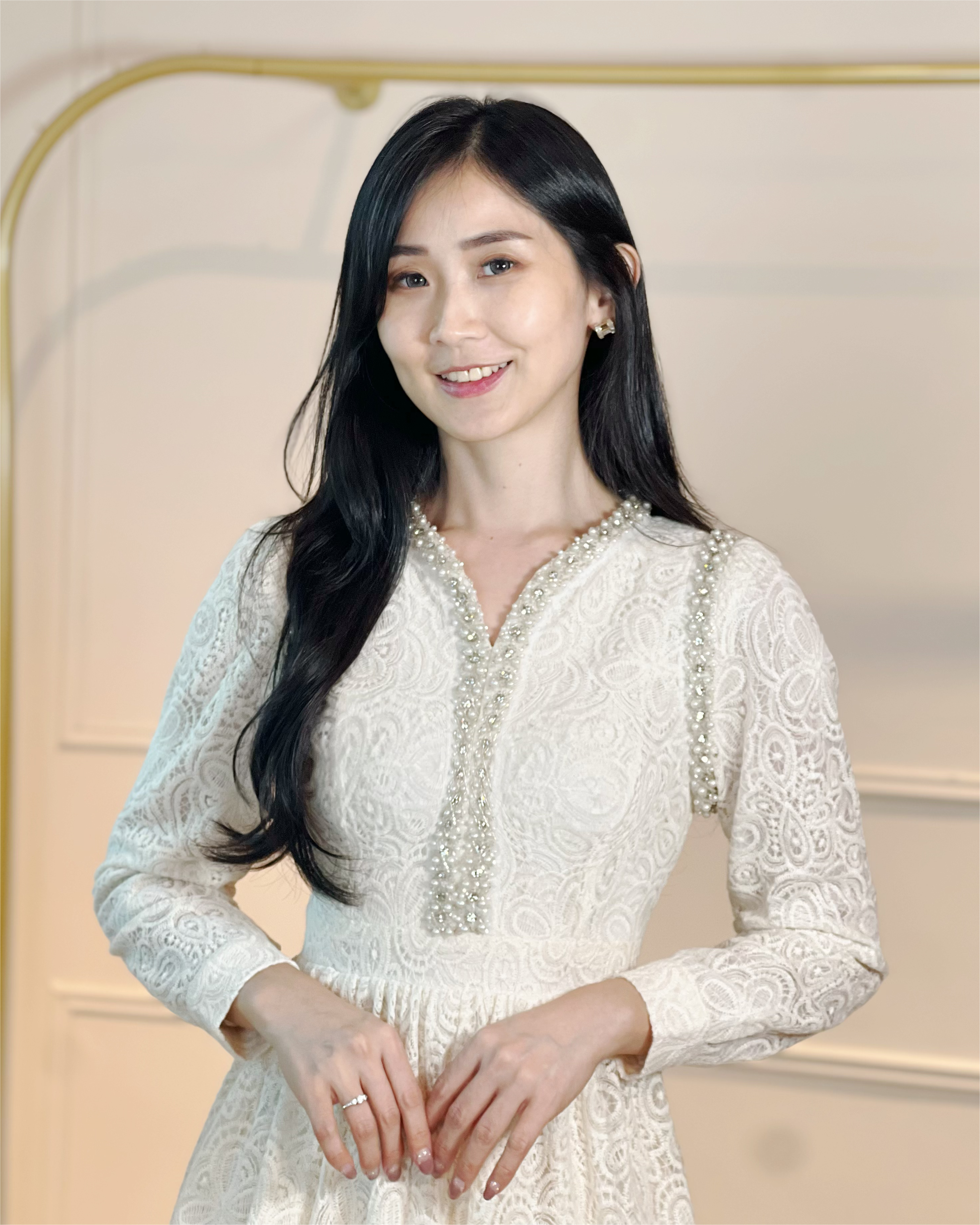 5079 Seraphina Pearl-Trim Lace Dress