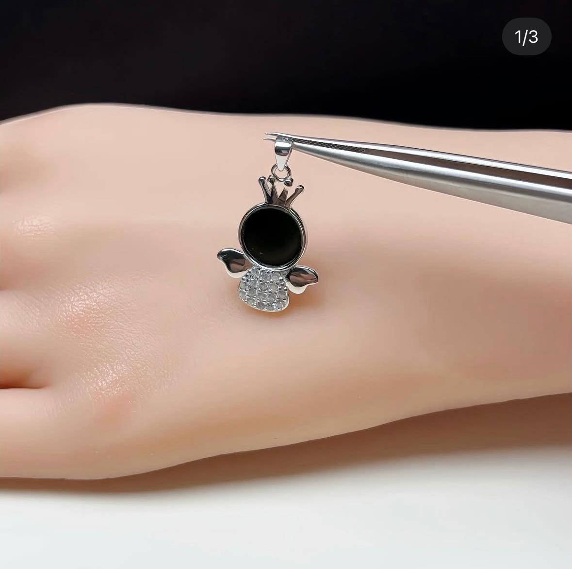 墨翠小天使銀鑲吊墜（打燈透綠）