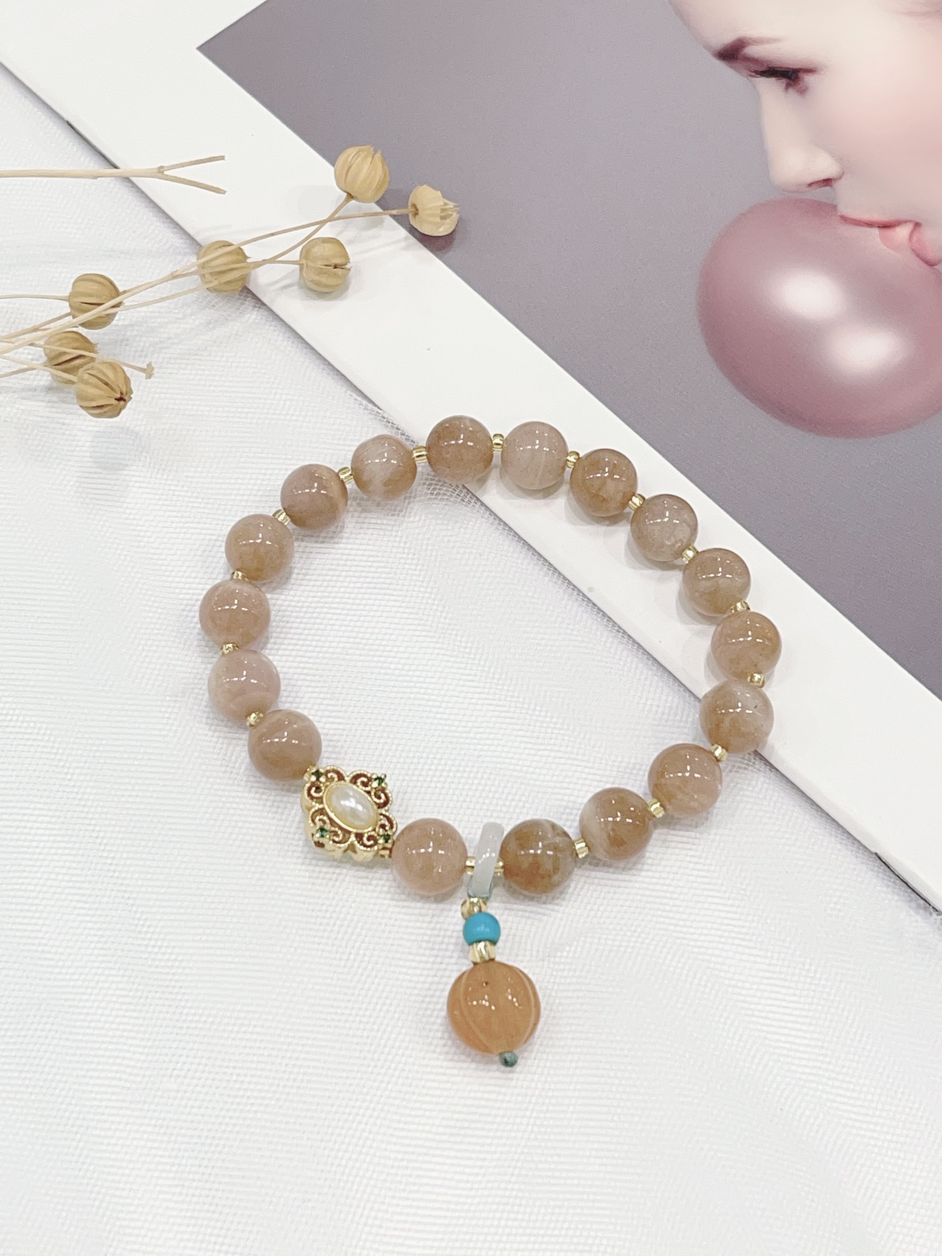 ☀️ 太阳石 × 新中式珍珠手串 Sunstone & Pearl | 8mm