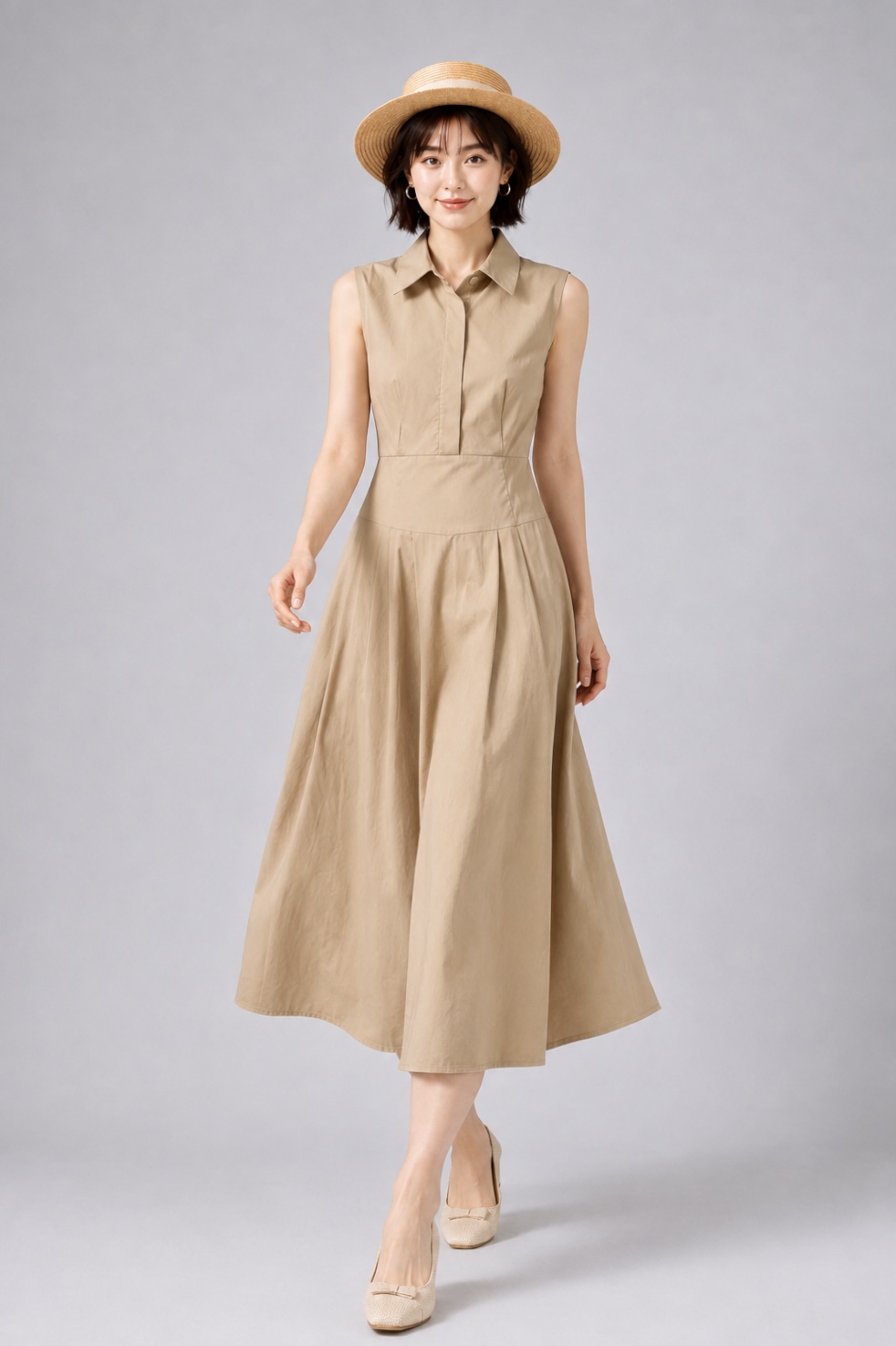 1501BD Sleeveless Collared Fit & Flare Midi Dress