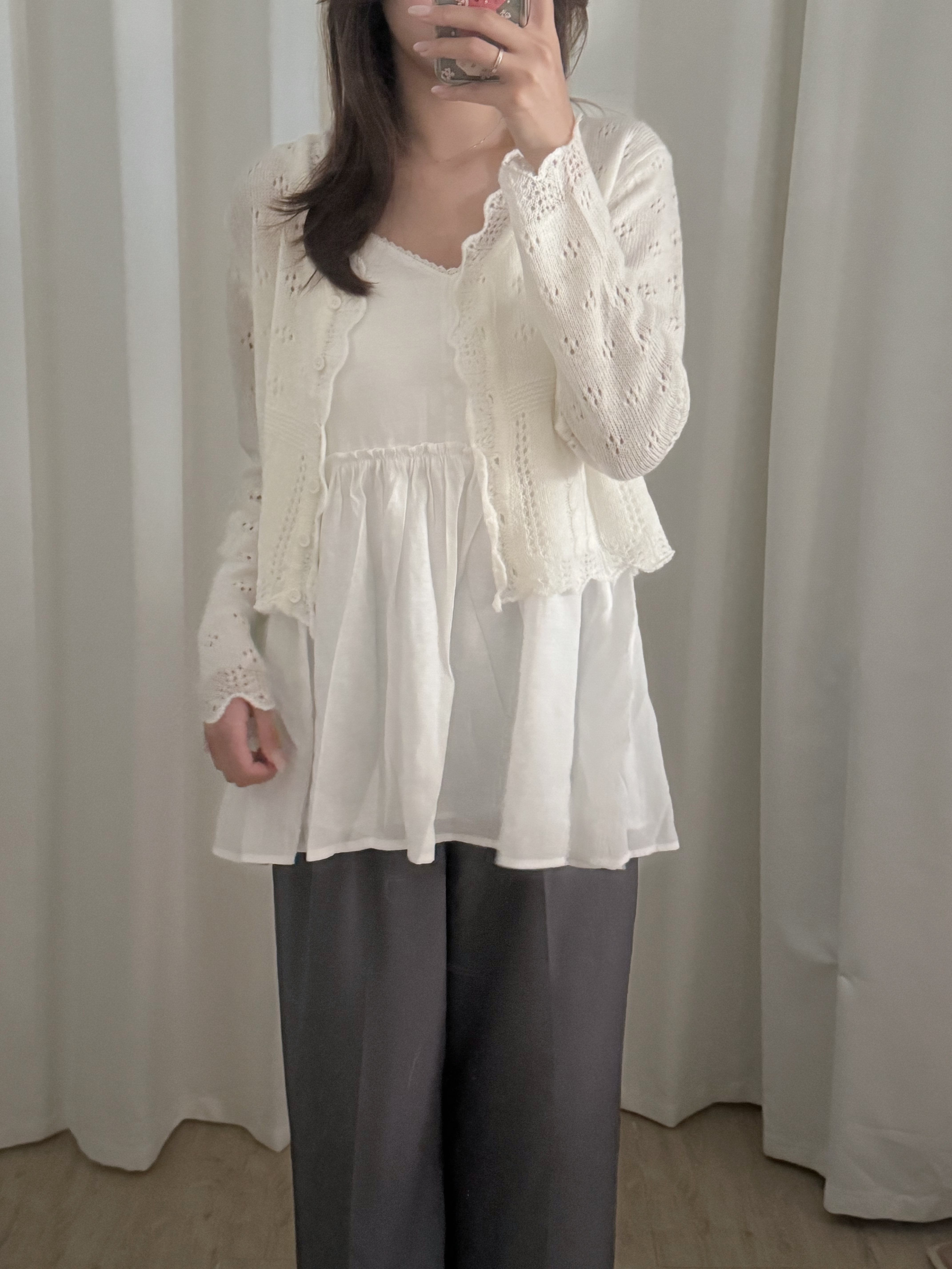 通花波浪邊針織外套(三色入)