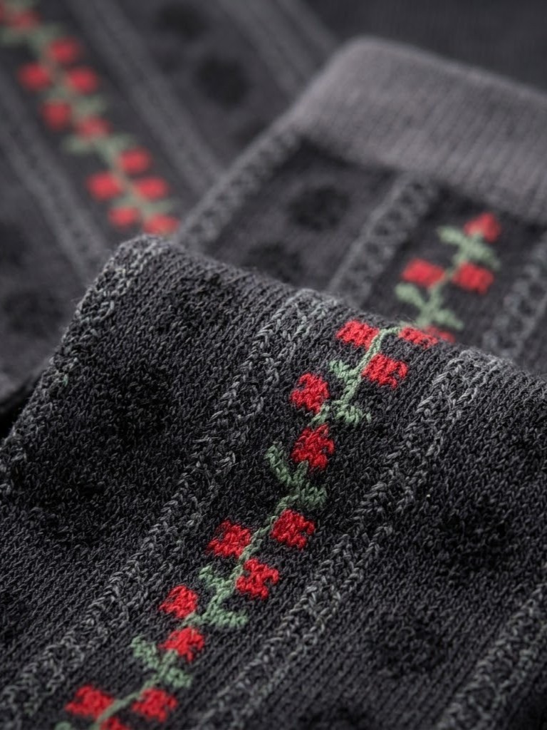 Korean Floral Stitch Women's Crew Socks