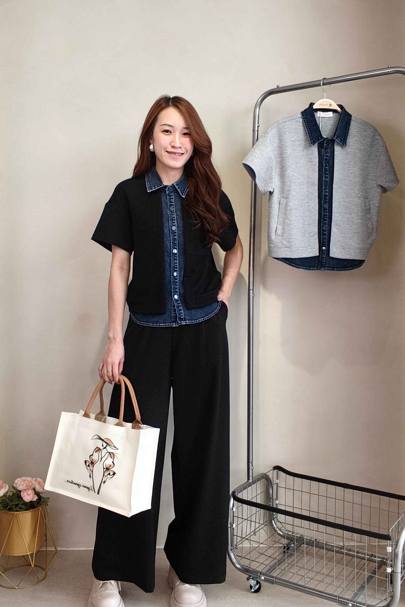 32211 Denim Contrast Comfort Polo Top