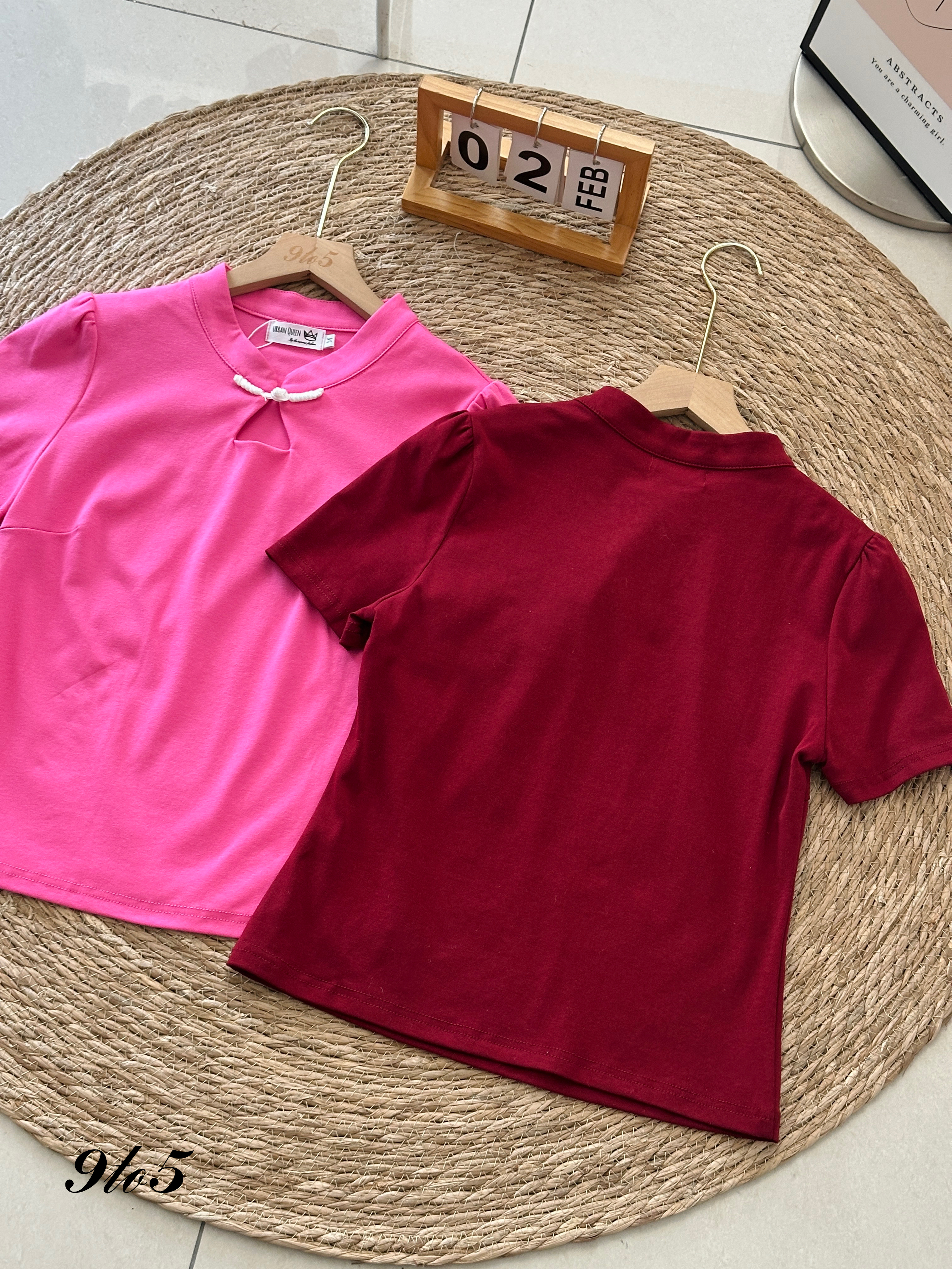 T3941 Short Sleeve Cheongsam Top - Pink & Red