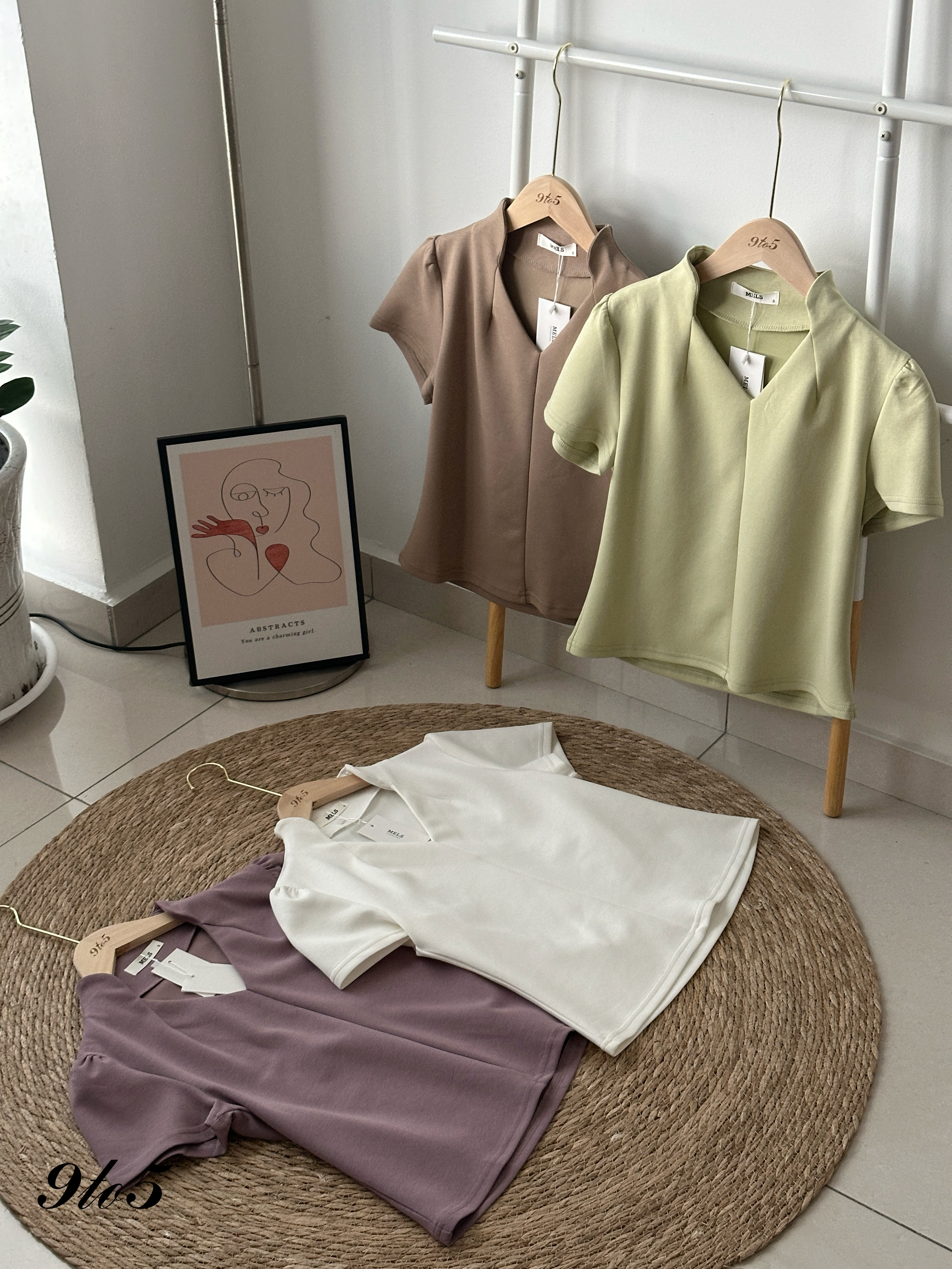T4195 Puff Sleeve Diamond Neck Top - 4 Colors 