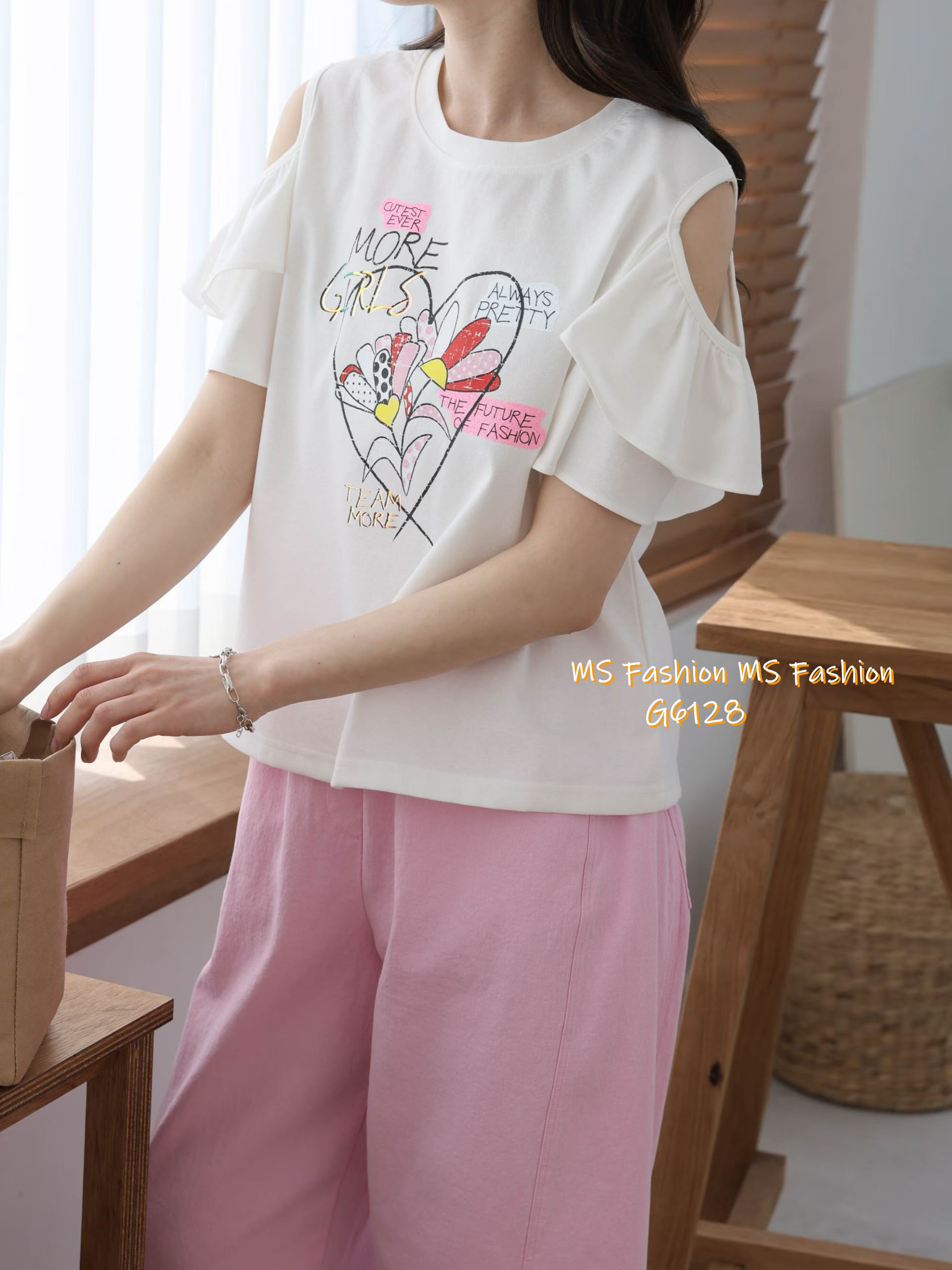 G6128 韓國🇰🇷靚print露肩top