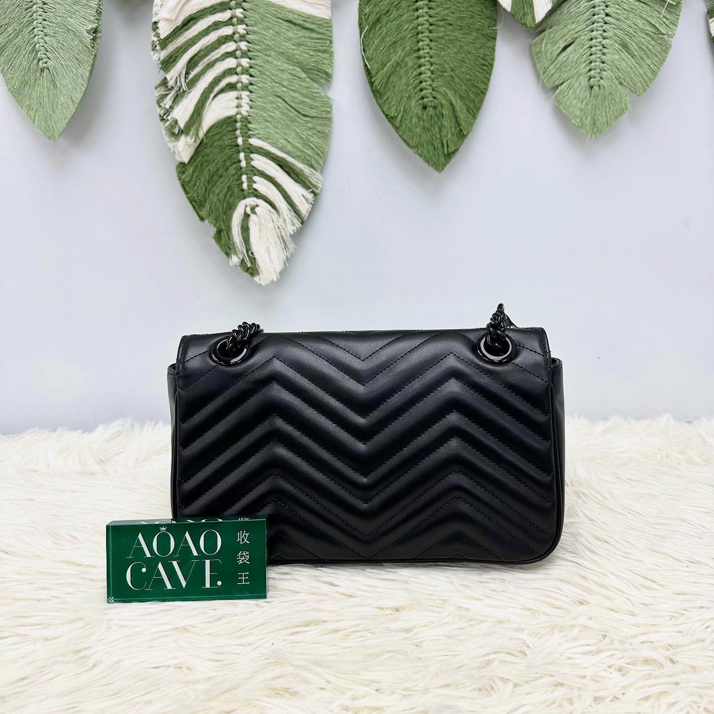 GUCCI 🤍PRE OWNED So Black Marmont Small Size 黑色真皮單肩斜肩包 2024年🖤