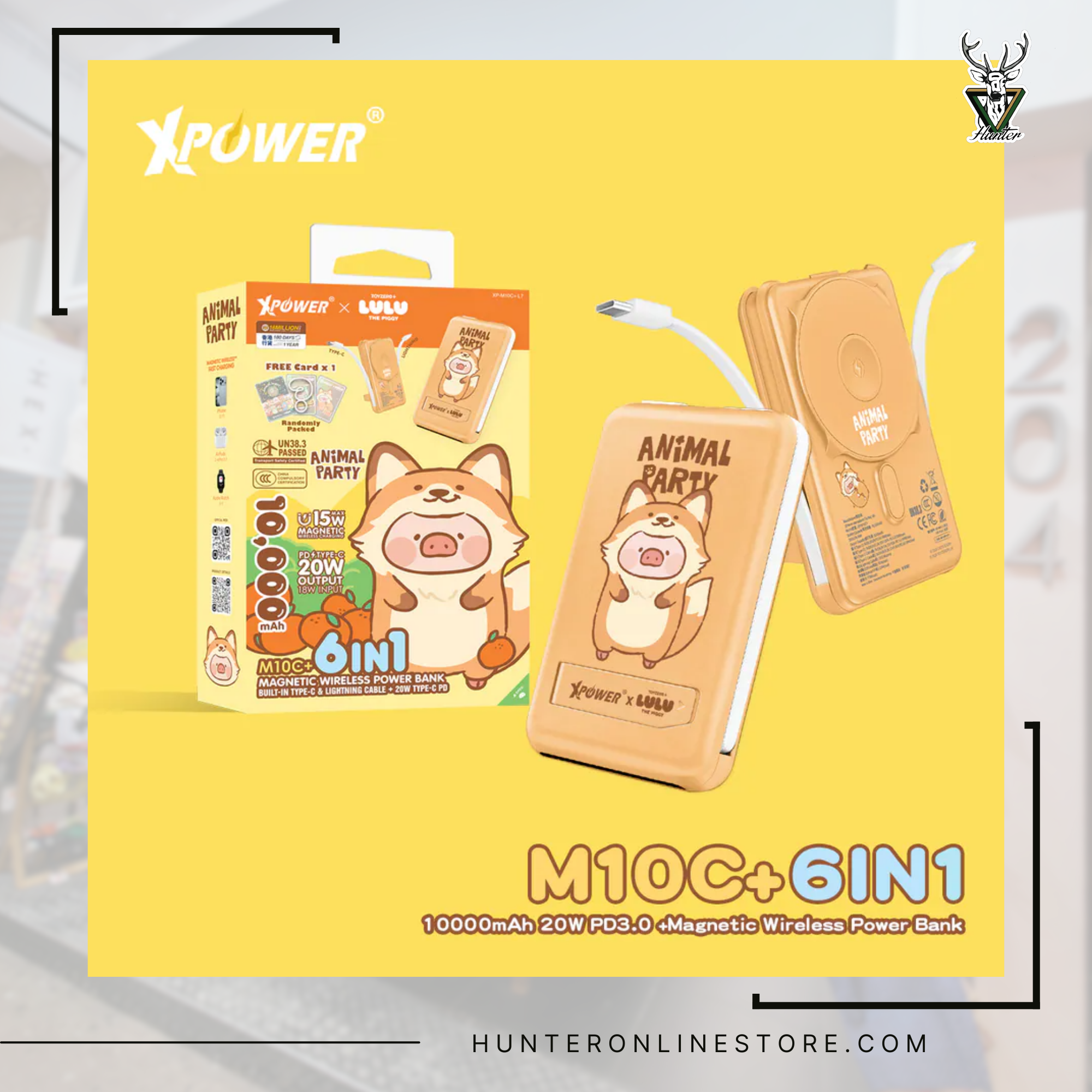 CCC | 3C認證 XPower x 罐頭豬LuLu🐷M10C+ 6合1 10000mAh多功能迷你20W PD3.0+ 磁吸無線快充移動電源