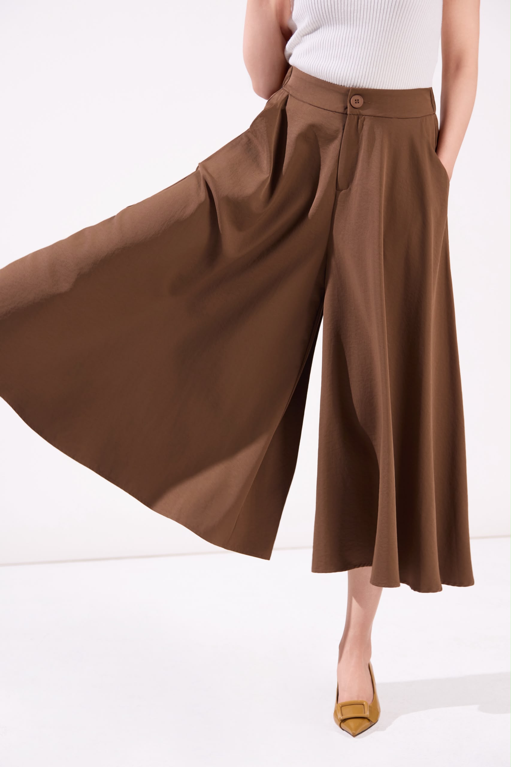 13241348 High-Waist Pleated Wide-Leg Culottes