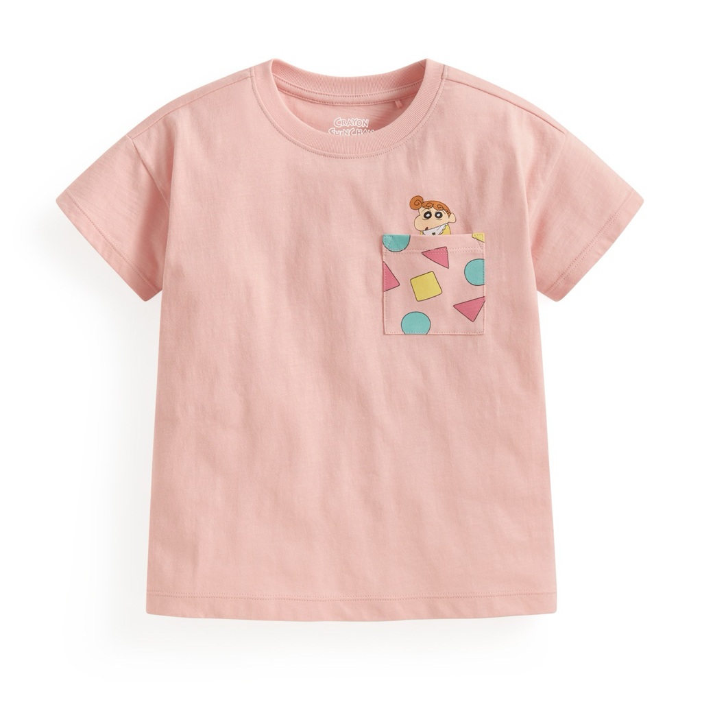 💚預訂 台灣直送💚蠟筆小新系列三色口袋印花竹節純棉短袖T恤