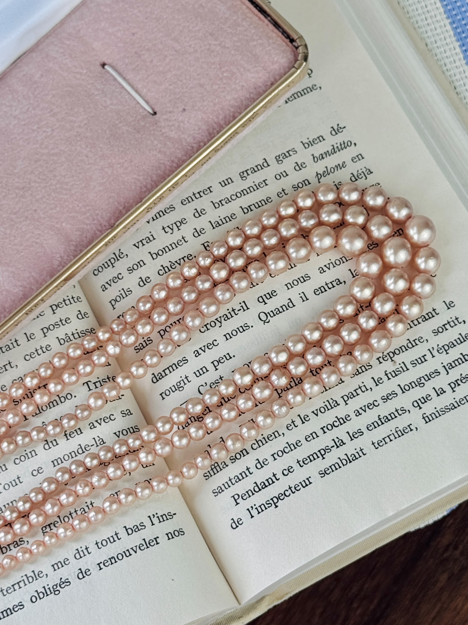 C.a. 1960s 17-18" Three-Row Graduating Pink Glass Pearl Necklace (MT2603)