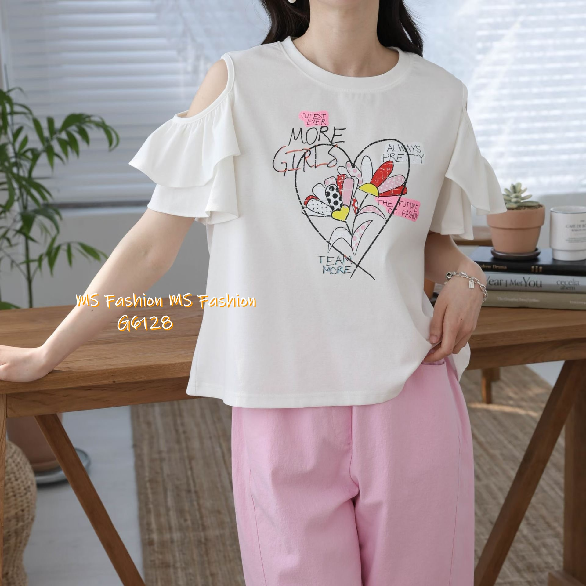 G6128 韓國🇰🇷靚print露肩top