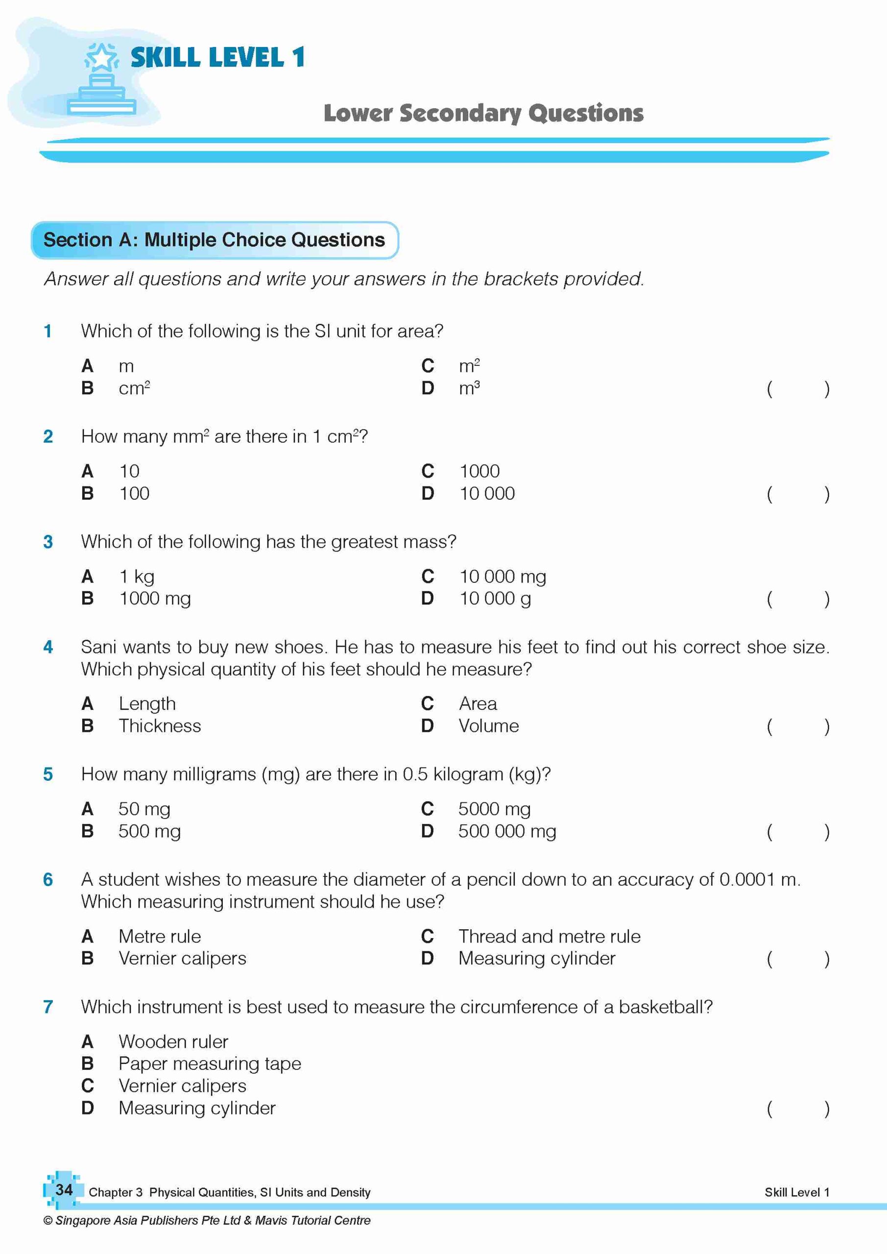 Secondary 1 Science Topical Course Assessment for G3 and IP