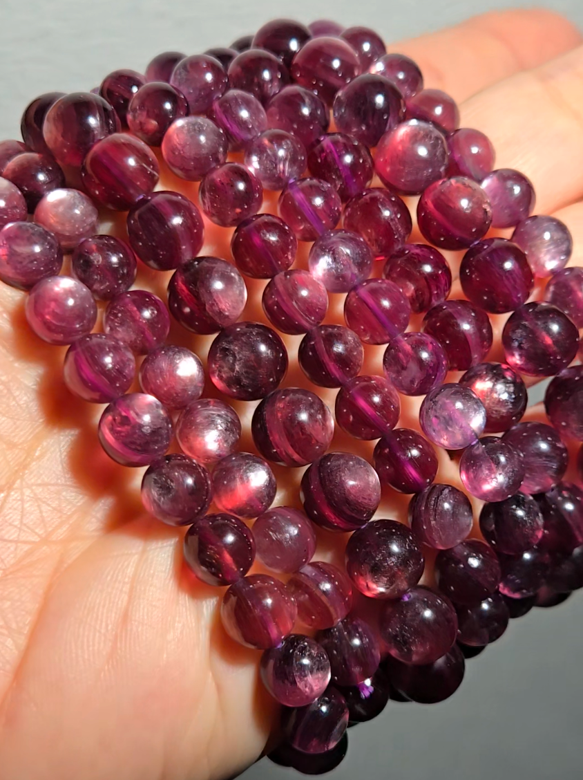 Plum lepidolite 7.3mm bead bracelets - MCA98