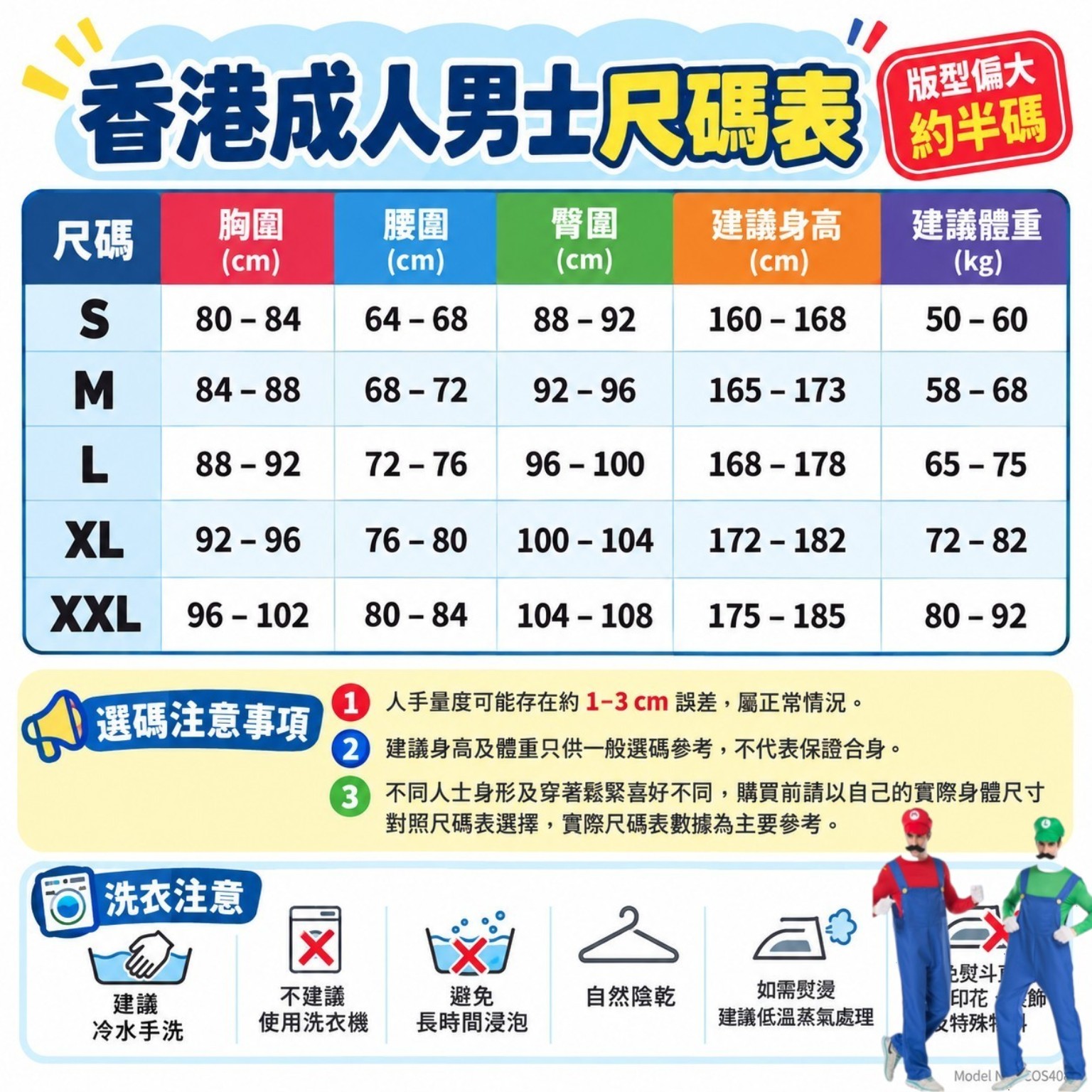 超級瑪利歐Mario成人男士經典工人連身褲連帽子鬍鬚6件套｜香港現貨Lets Cosplay COS4087
