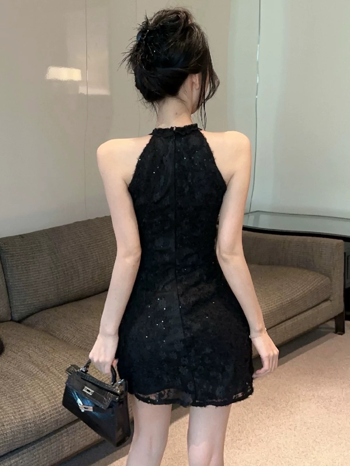 高级感带胸垫辣妹风无袖连衣裙亮片礼服