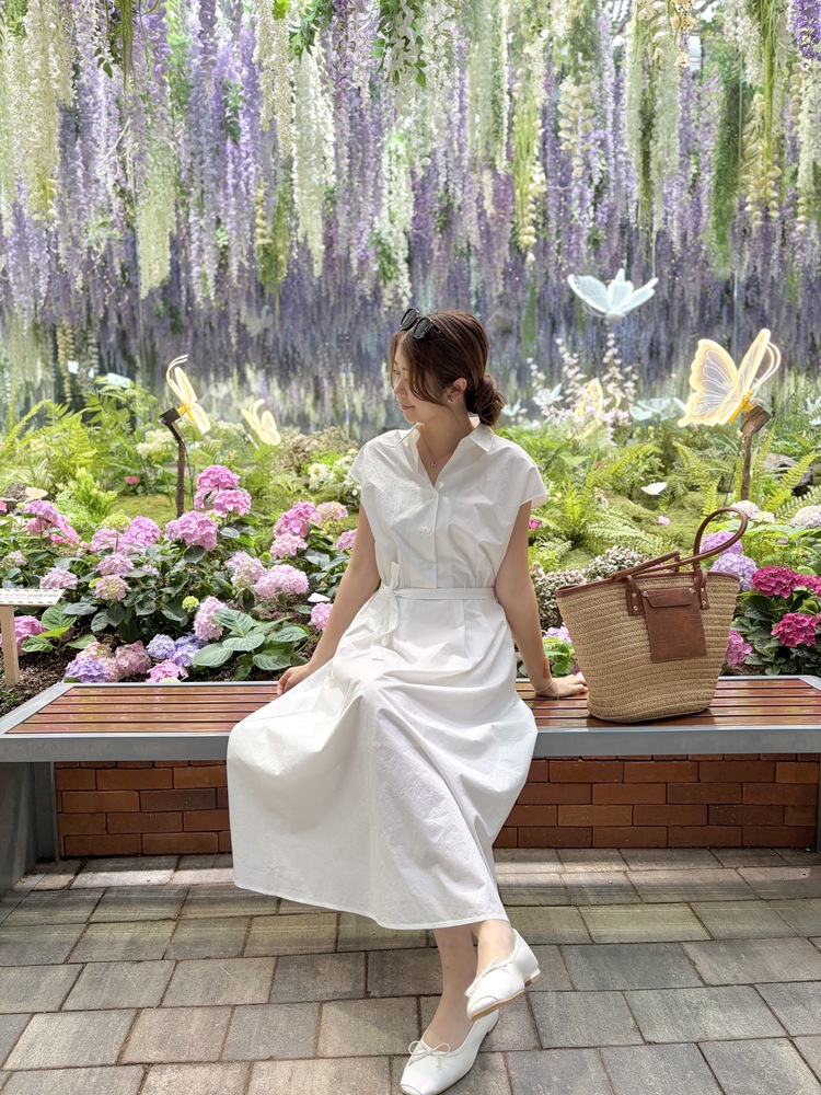 Elasticated Waist Shirt Dress (White)