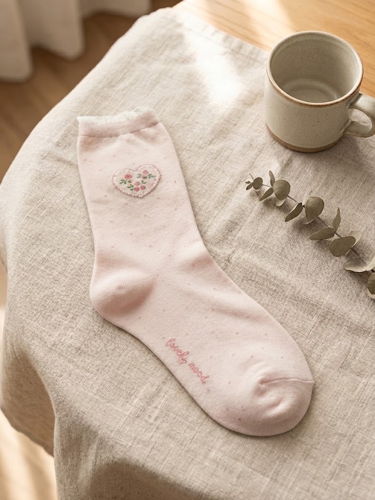 Korean Cushion Flower High Crew Socks