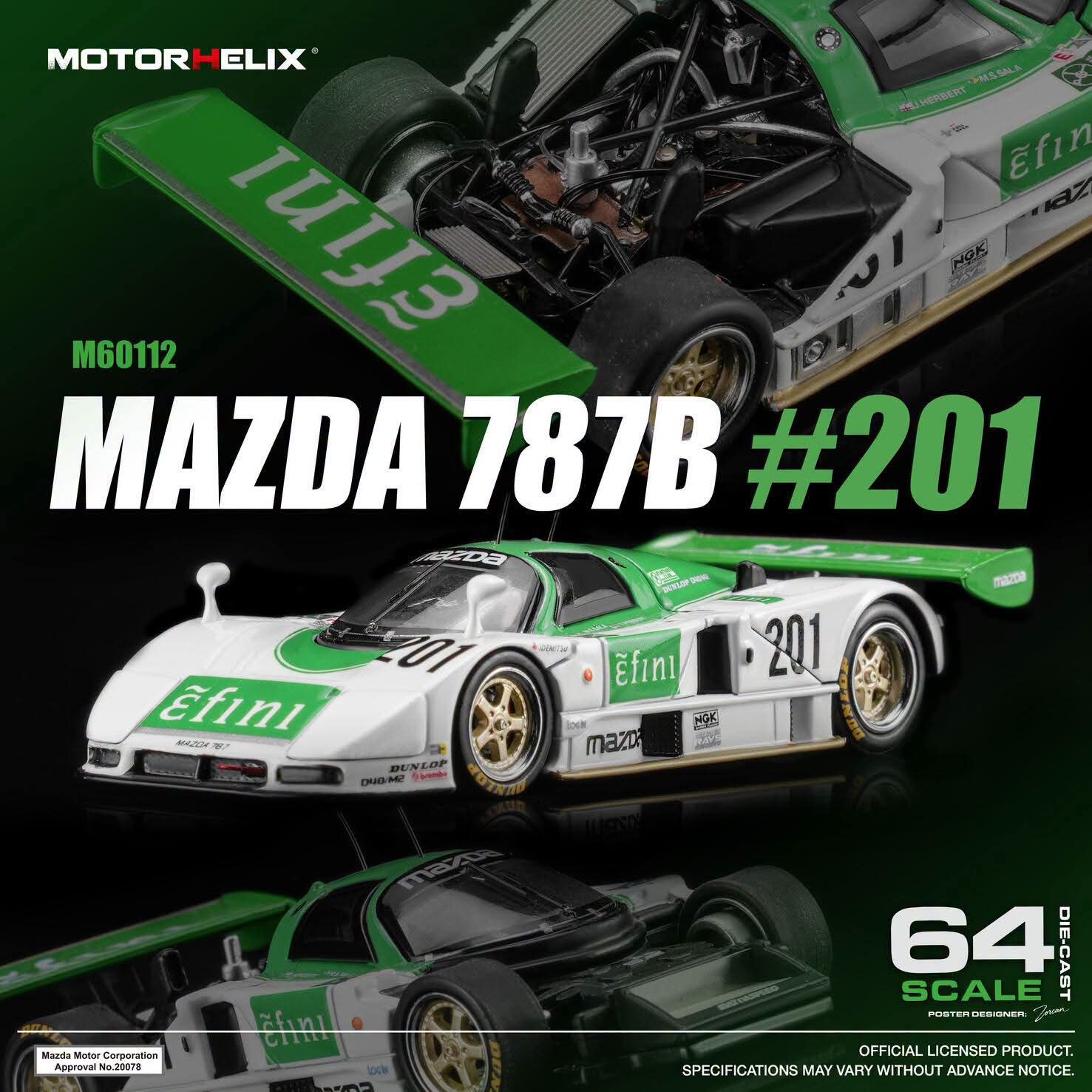 （預訂 Pre Order) MOTORHELIX (M60112) 1/64 Mazda 787B #201