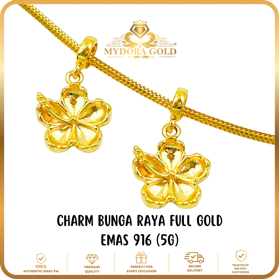 MYDORA Charm Bunga Raya Full Gold (5G) l EMAS 916/22K