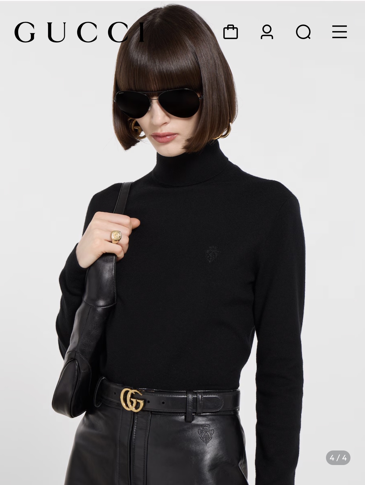 Gucci 經典黑金皮帶 75cm