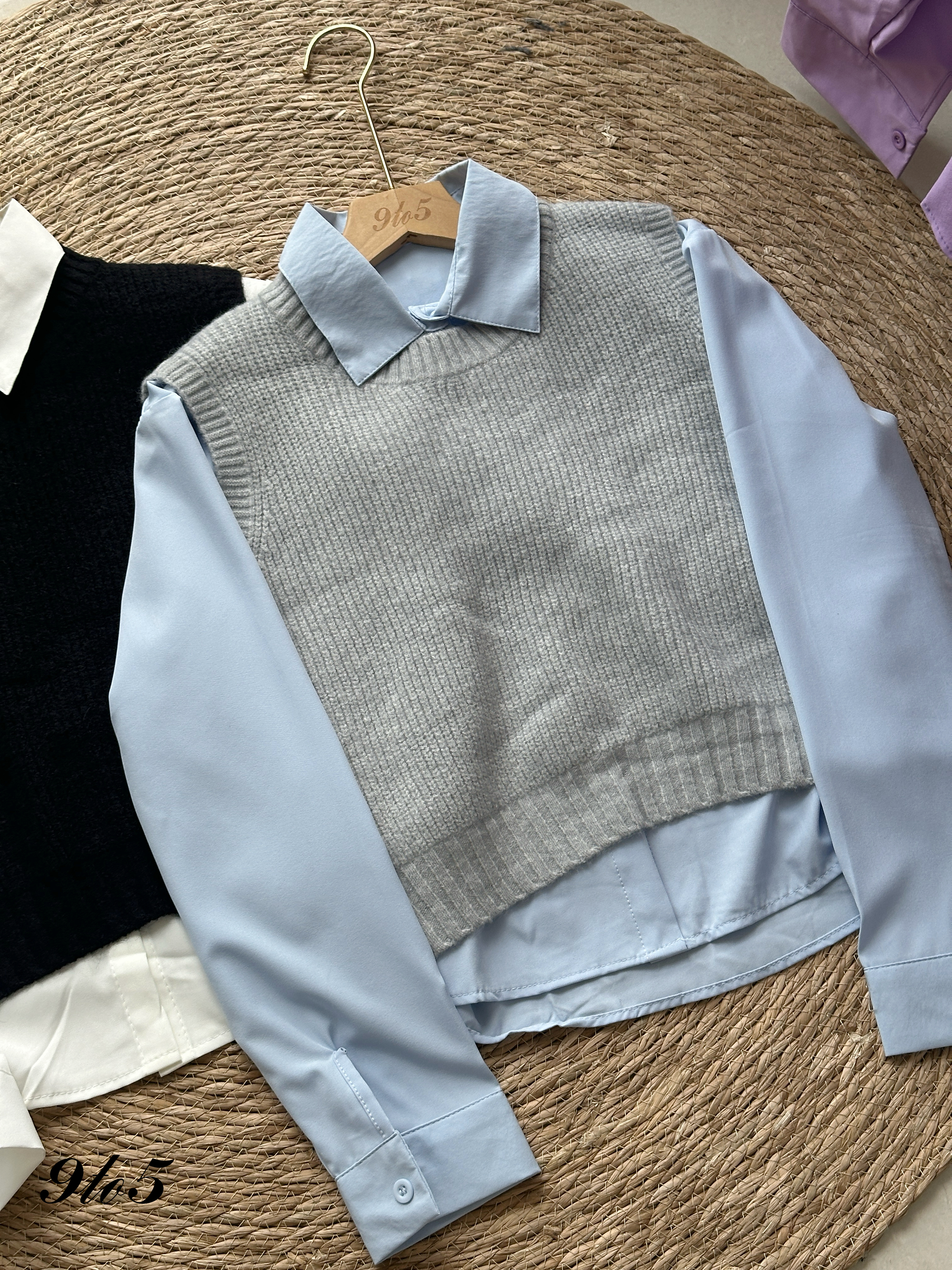 T4116 Knit Vest with Shirt Matching Set - 3 Colors 