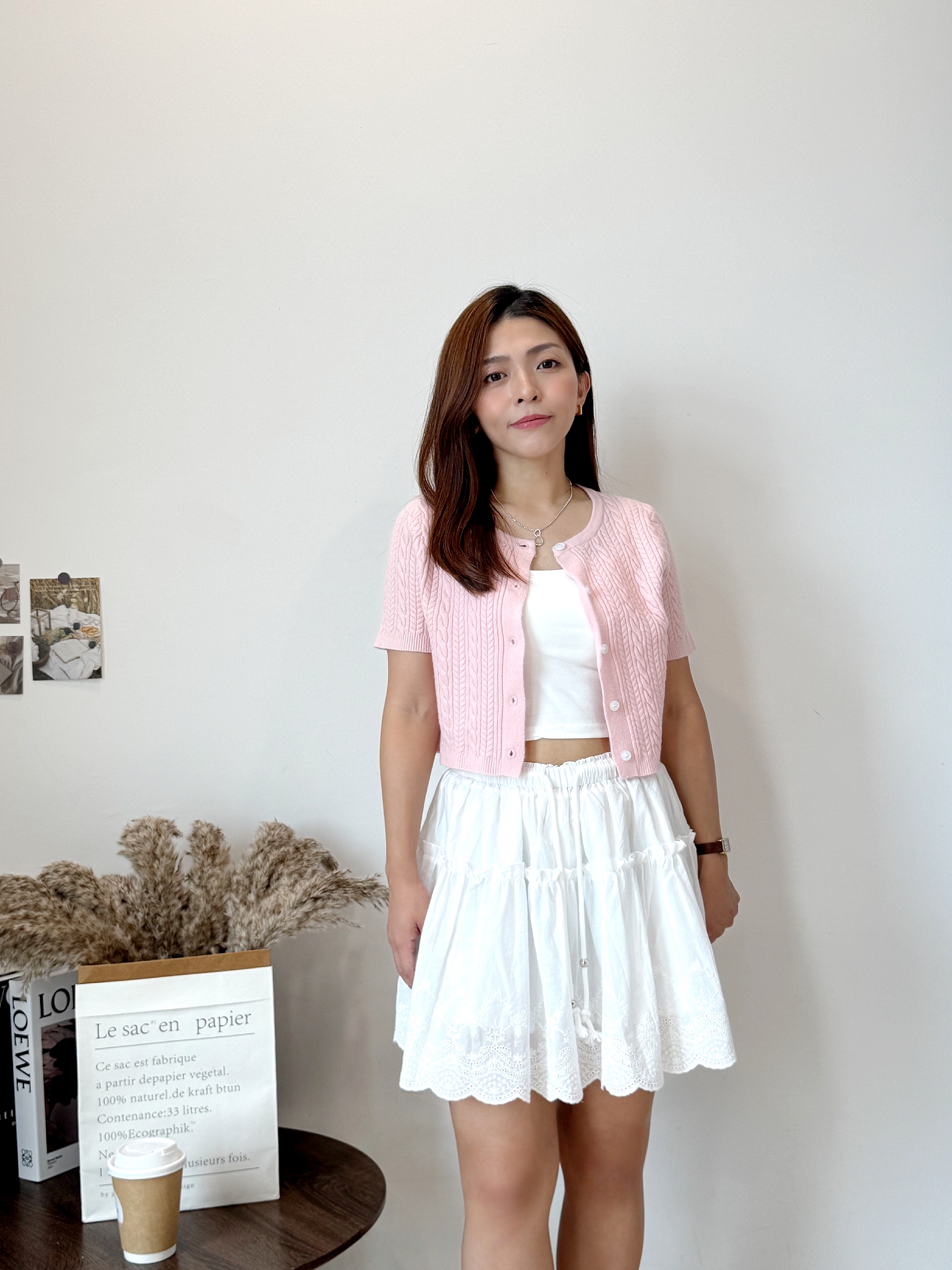 Luna Blossom Embroidery Mini Skirt “ 花漾白月光” 韩系镂空花边刺绣抽绳短裙 ( 1 Colour )