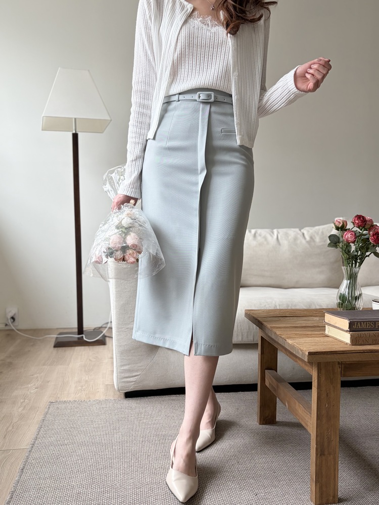 Belted Pencil Skirt (Blue)
