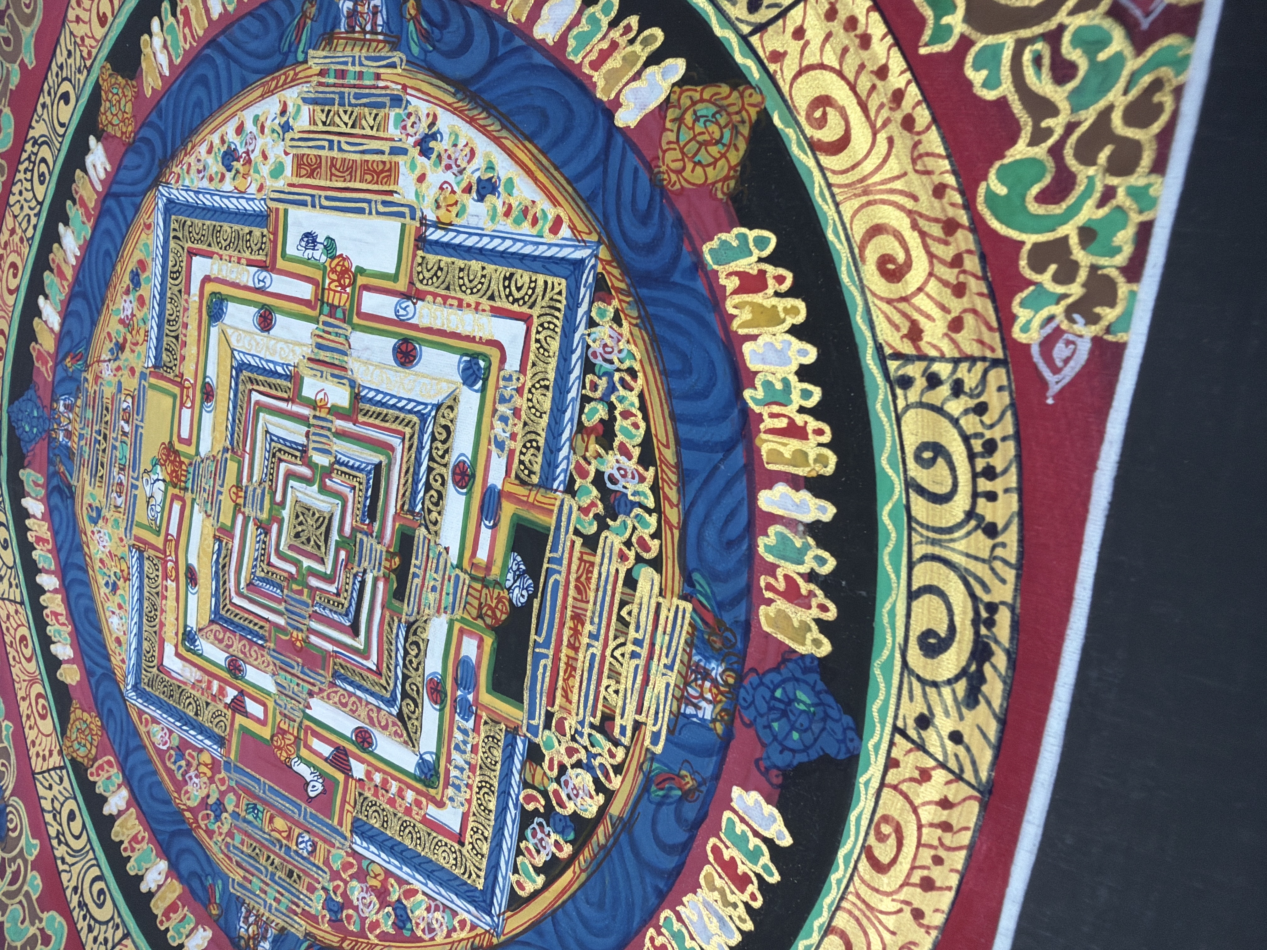 #14 尼泊爾三大廟加持手繪唐卡～壇城唐卡（菩薩居所） ，約37cm 外，內27