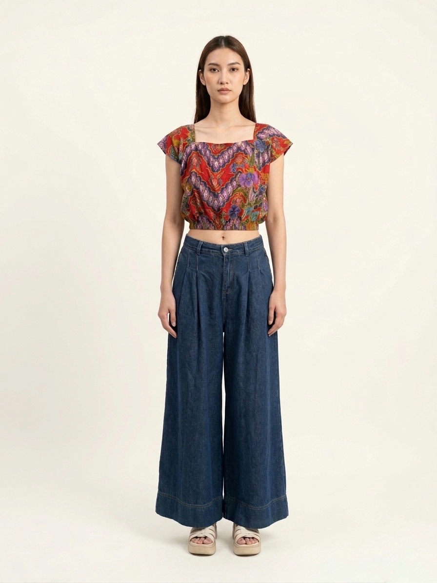 T3373 - Batik Square Neck Crop Top