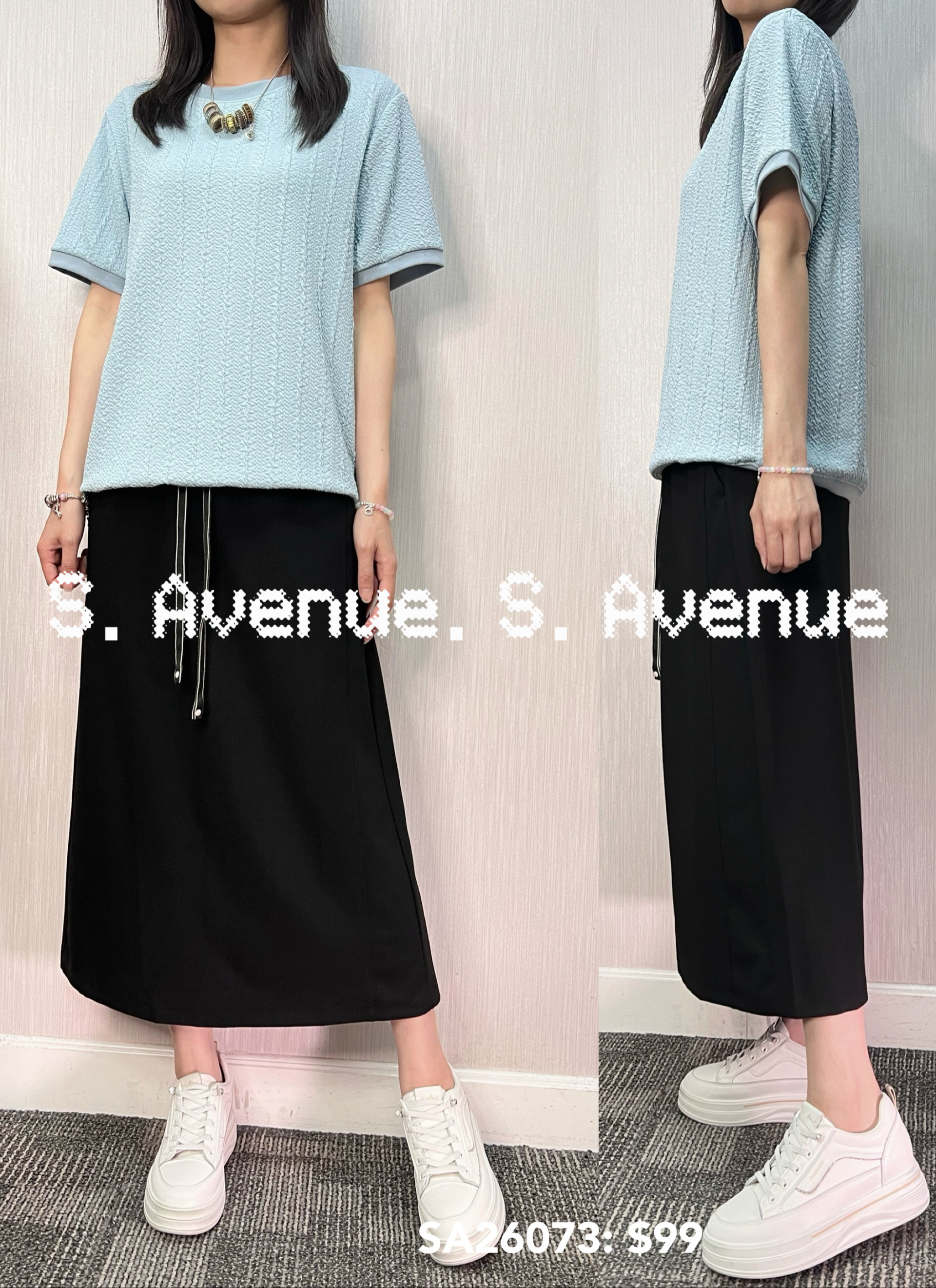 SA26073: 短袖暗紋淨色簡約top