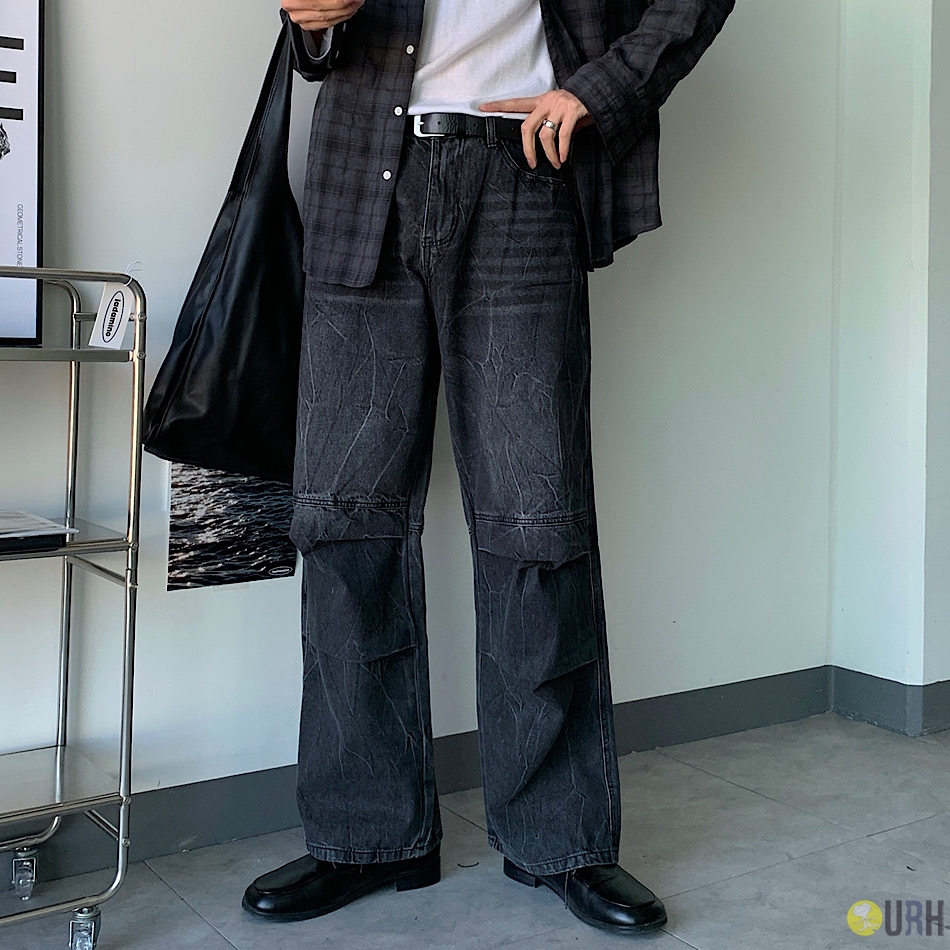 【100%保證韓國直送】韓系質感 重磅立體褶皺水洗寬版牛仔褲 👖 [2 color] RF118056