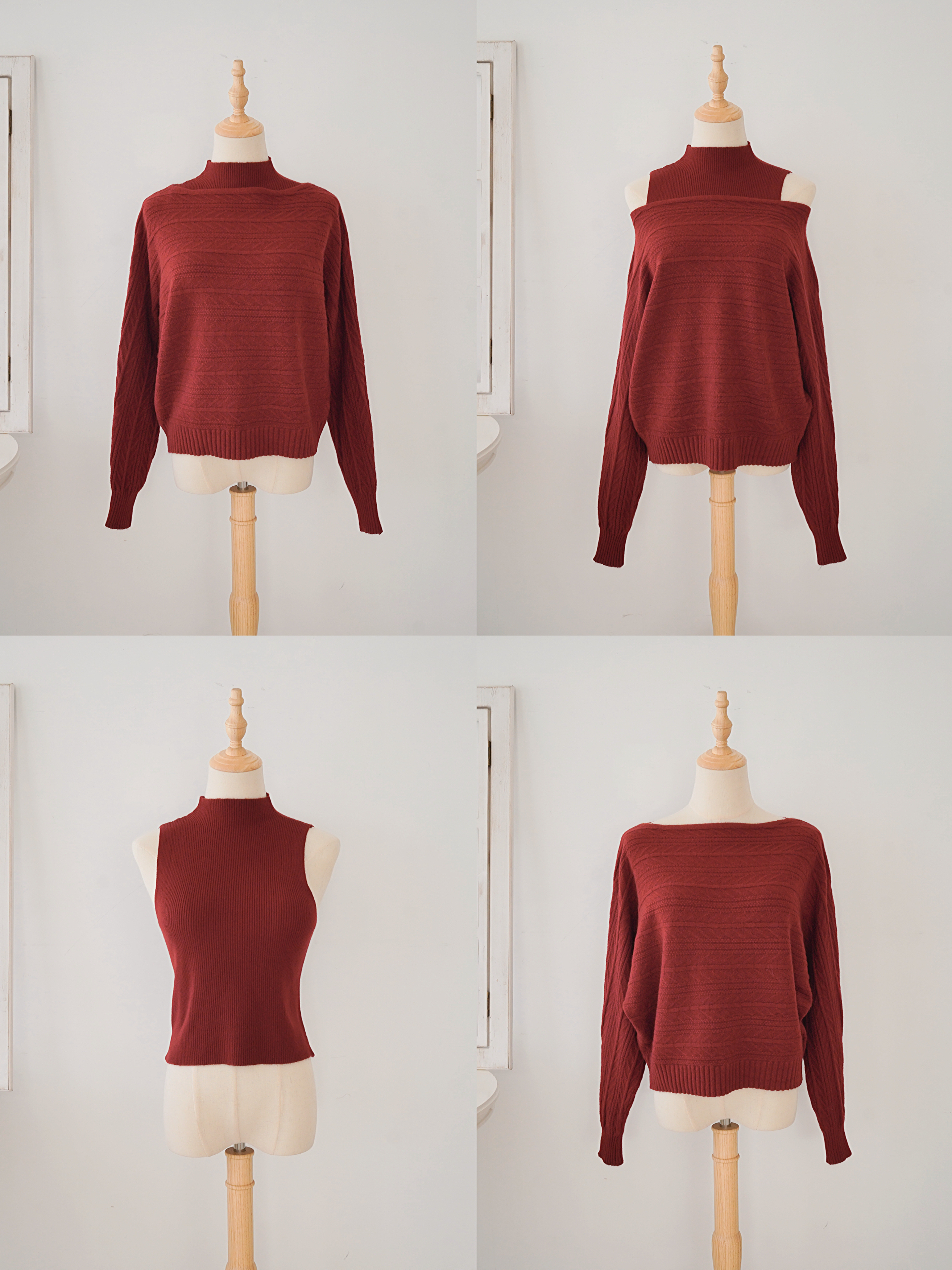 [限時閃購]2-WAY巴洛克織紋毛衣(背心+上衣)[KR]酒紅色308279