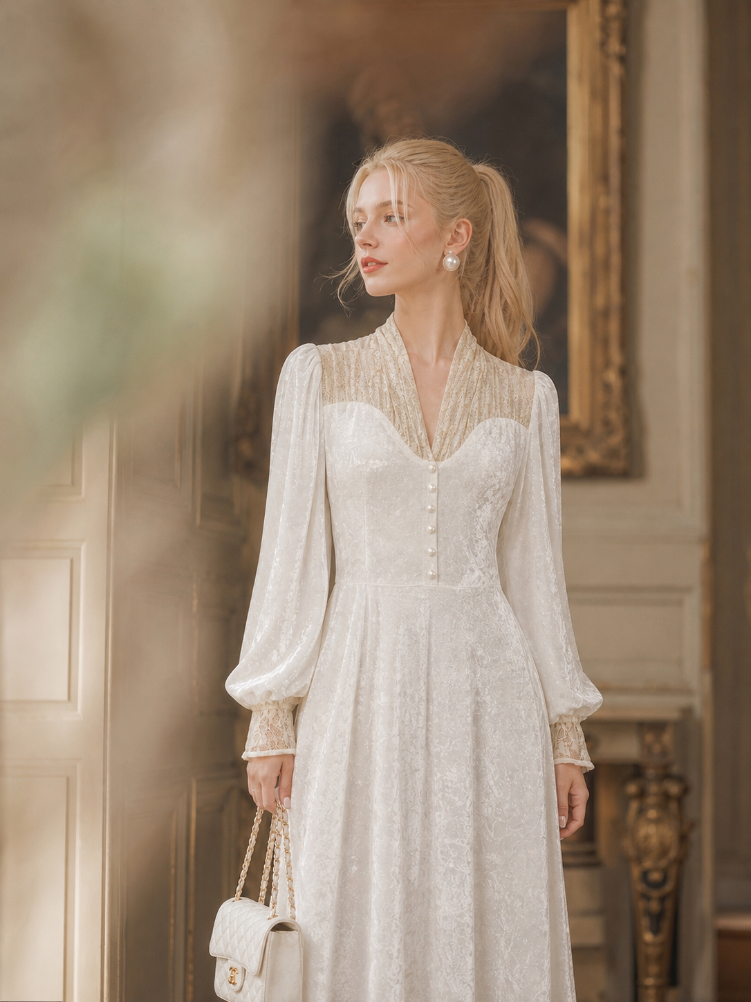 月光下的維多利亞 ∙ 維多利亞復古蕾絲拼接絲絨禮服 Moonlit Victorian Serenade ∙ Vintage Lace-Panel Velvet Gown